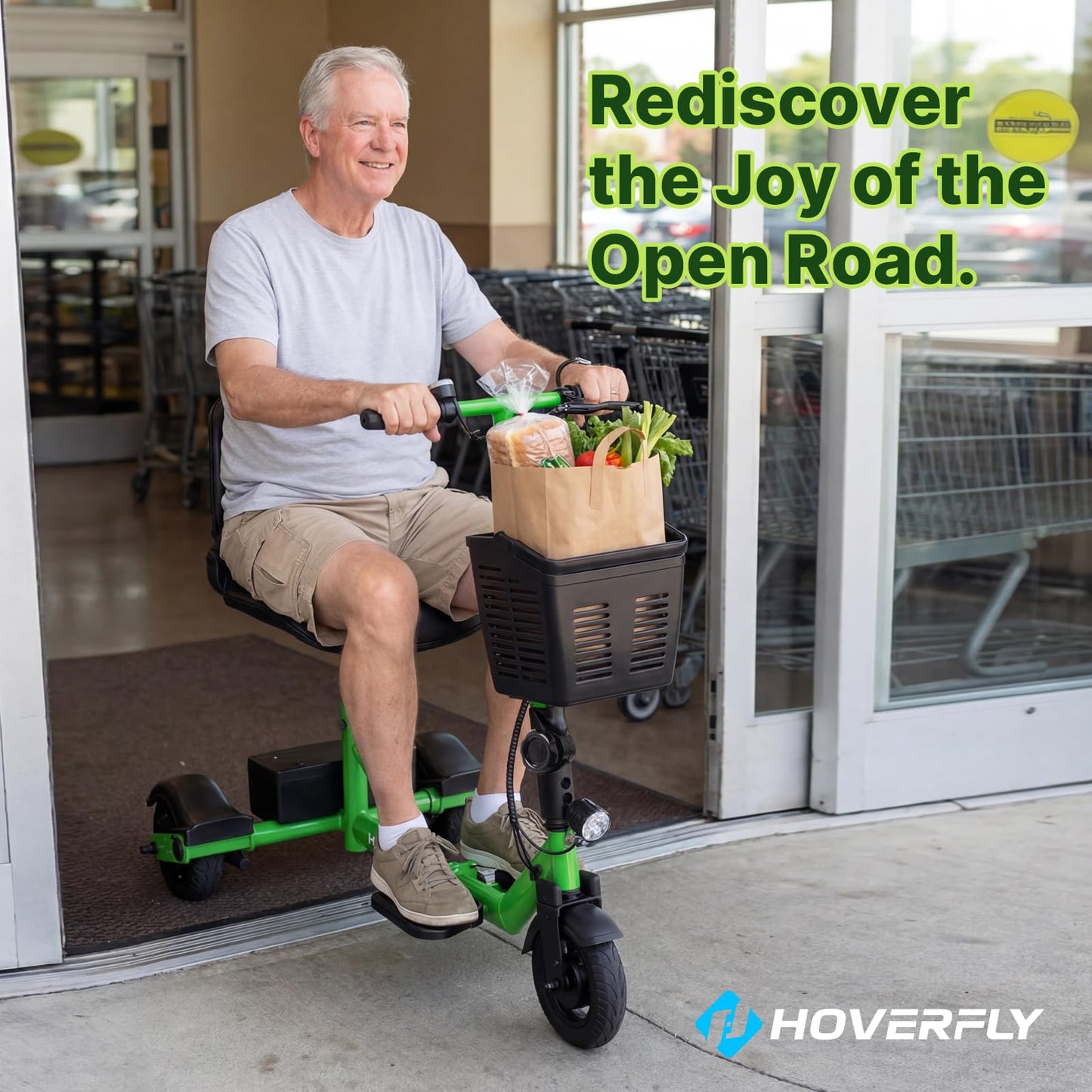 Hoverfly T3 Folding Powered Mobility Scooter for Seniors, Portable 3-Wheel E-Scooter with Seat, 13-Mile Range Safe LiFePO4 Battery, 264lbs Load&Solid 8" Tires, Fits in Car Trunks for Daily Rides Green