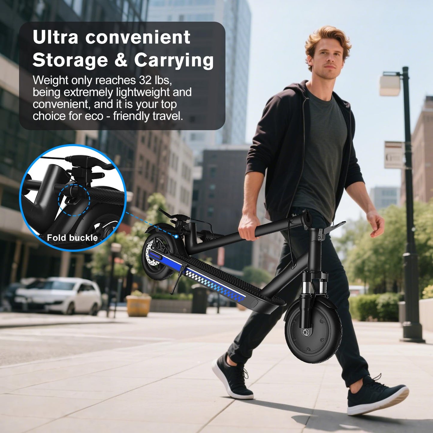 Electric Scooter Adults 350W Motor 8.5" Solid Tire Foldable E Scooter Adult and Teens Max 19 MPH Speed Dual Braking System APP Control