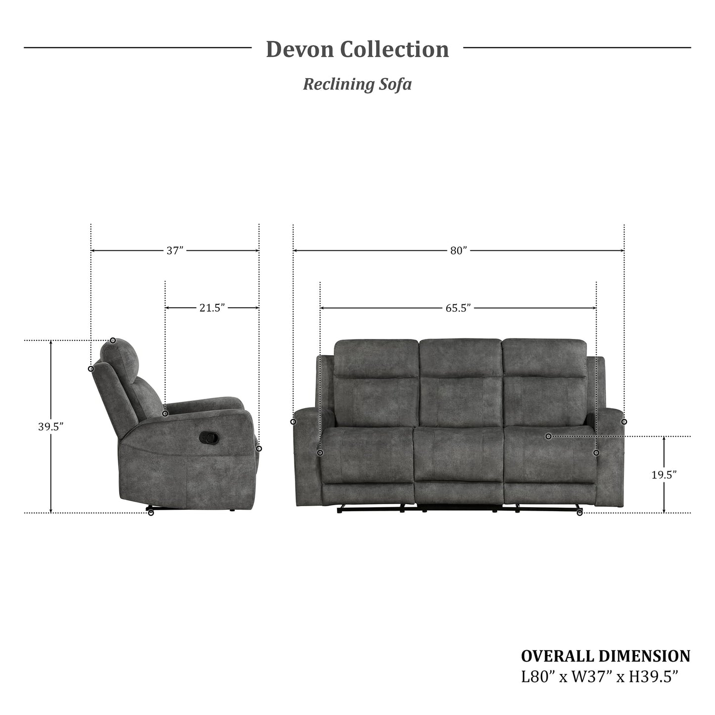 Lexicon Recliner Sofa for Living Room, Double Recliner RV Couch, Manual Wall Hugger Recliner Home Theater Seating Microfiber Reclining Sofa, 80''W Sofa, Brownish Grey