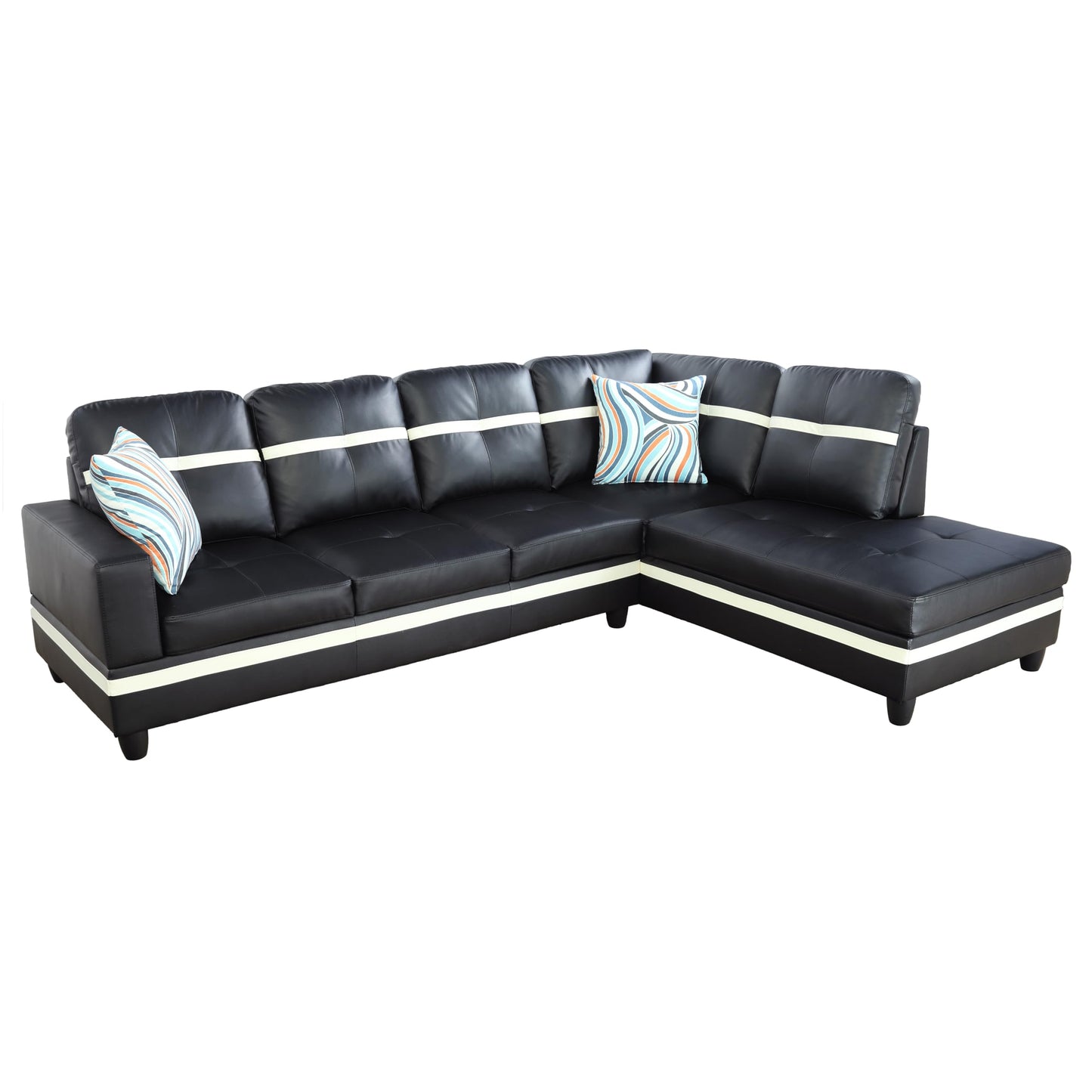 NicBex Leather 103.5" L Shaped Couch Sectional Couches for Living Room, 2-Piece Modular Sofa with Movable Chaise & Deep Seat for Apartment, Bedroom, Office, Black and White