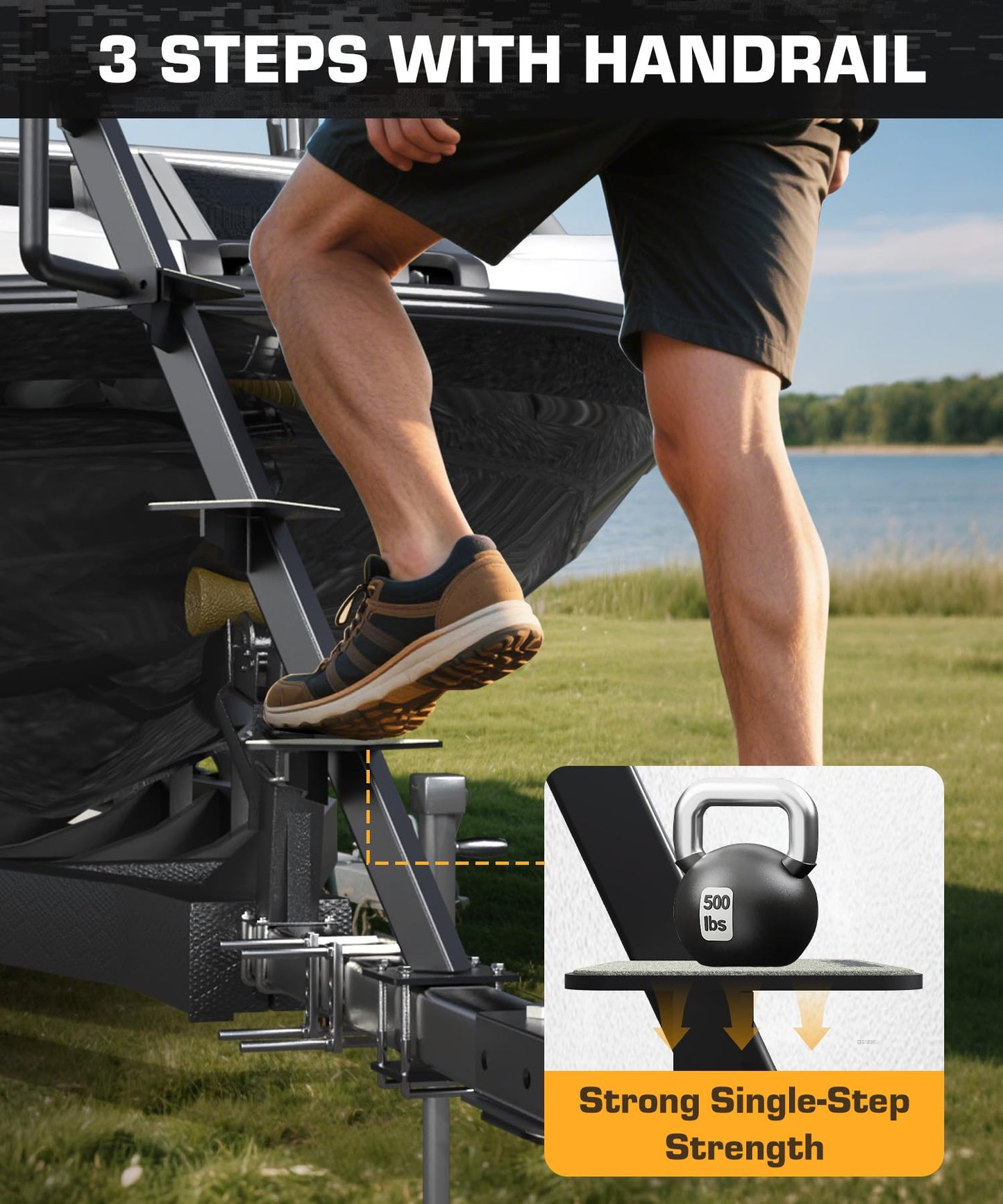 Autoholic Boat Trailer Step 5 Step with Handle Non-Slip Step Fit for Trailer Tongue Safer Easier for People of All Ages Board Boat Trailer Stability Reduce Slip Glow in Dark Climbing Assist