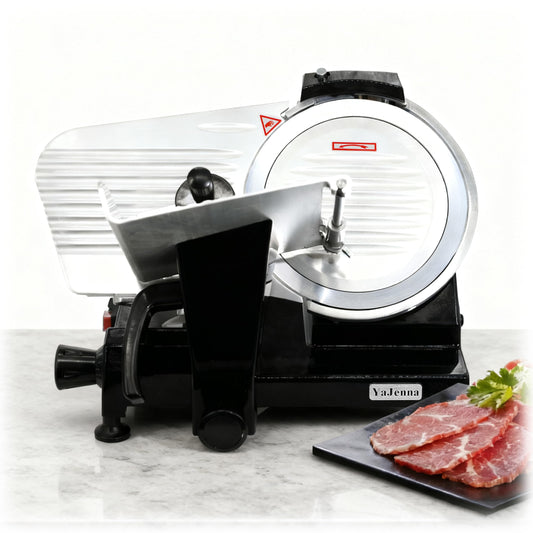 YaJenna Black Electric Meat Slicer 10" 300W Deli and Ham Food Cheese Jerky Steak Slicer Cutting Machine with ETL Approved Semi-Auto 0-15MM Adjustable Slice Thickness