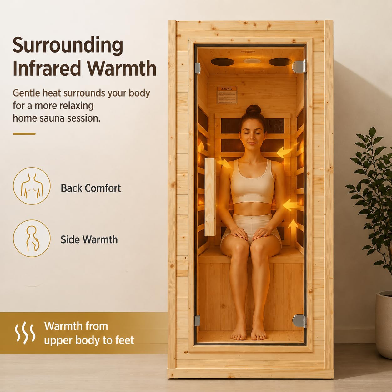 Homsido Mini 1-Person Far Infrared Sauna – Compact Spruce Wood Indoor Spa, 110V/900W Rapid Warm-Up, with Bluetooth Speaker, LED Light, and Cup Holder, for Home Relaxation (4.9 ft Tall)