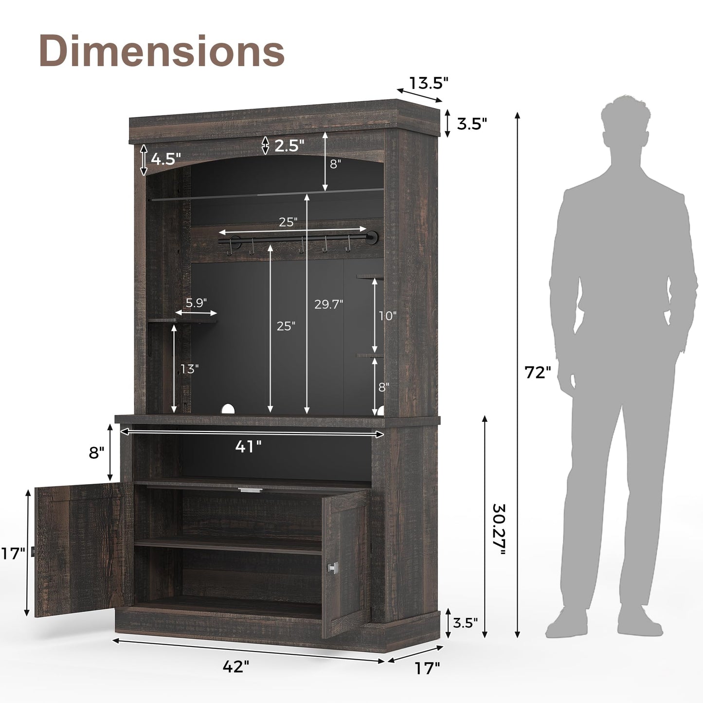 Garvee Farmhouse Coffee Bar Cabinet with Storage LED Buffet Cabinet 72" Coffee Hutch Cabinet Large Kitchen Sideboard with Wine Rack/Glass Shelf for Kitchen, Dining Room, Living Room,Oak
