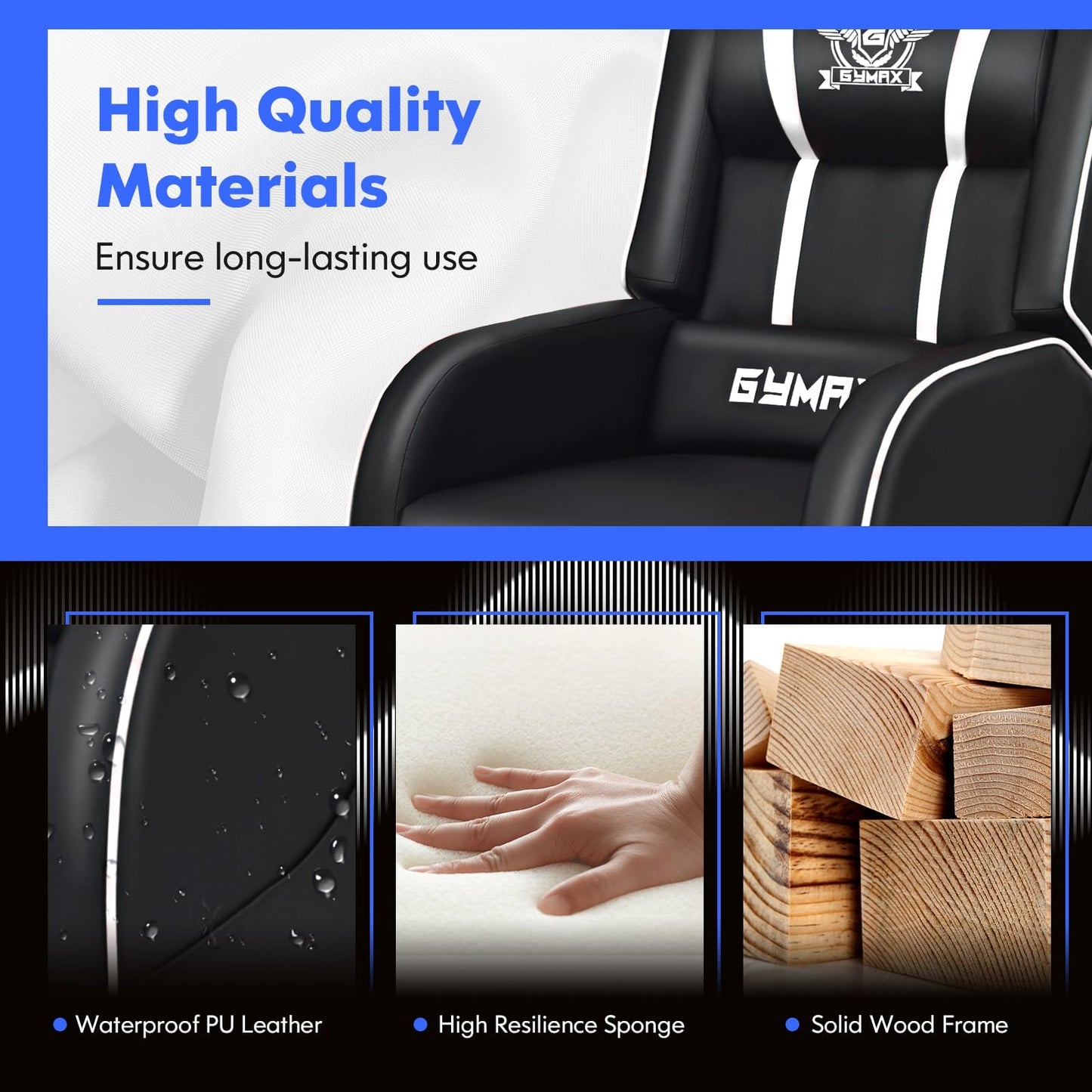 GYMAX Gaming Recliner, Massage Gaming Chair with Adjustable Backrest Footrest, Remote Control & Side Pocket, Ergonomic Game Lounge Chair, Racing Style Single Theater Seat Game Sofa for Adults (White)
