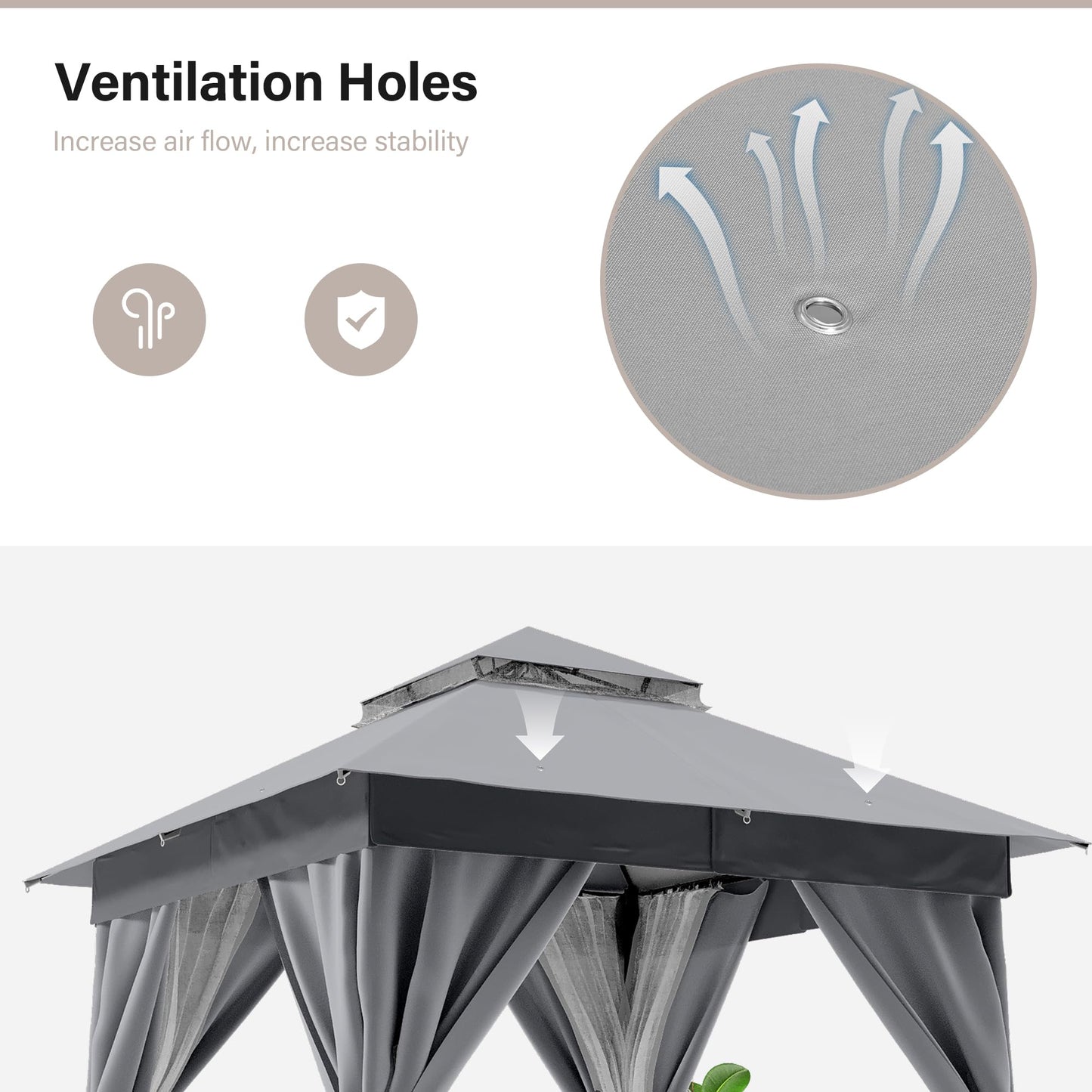 LAUSAINT HOME Patio Gazebo 8'x8', Outdoor Heavy Duty Party Tent Shelter with Double Roofs, Mosquito Nettings and Privacy Screens for Backyard, Garden, Lawn, Gray