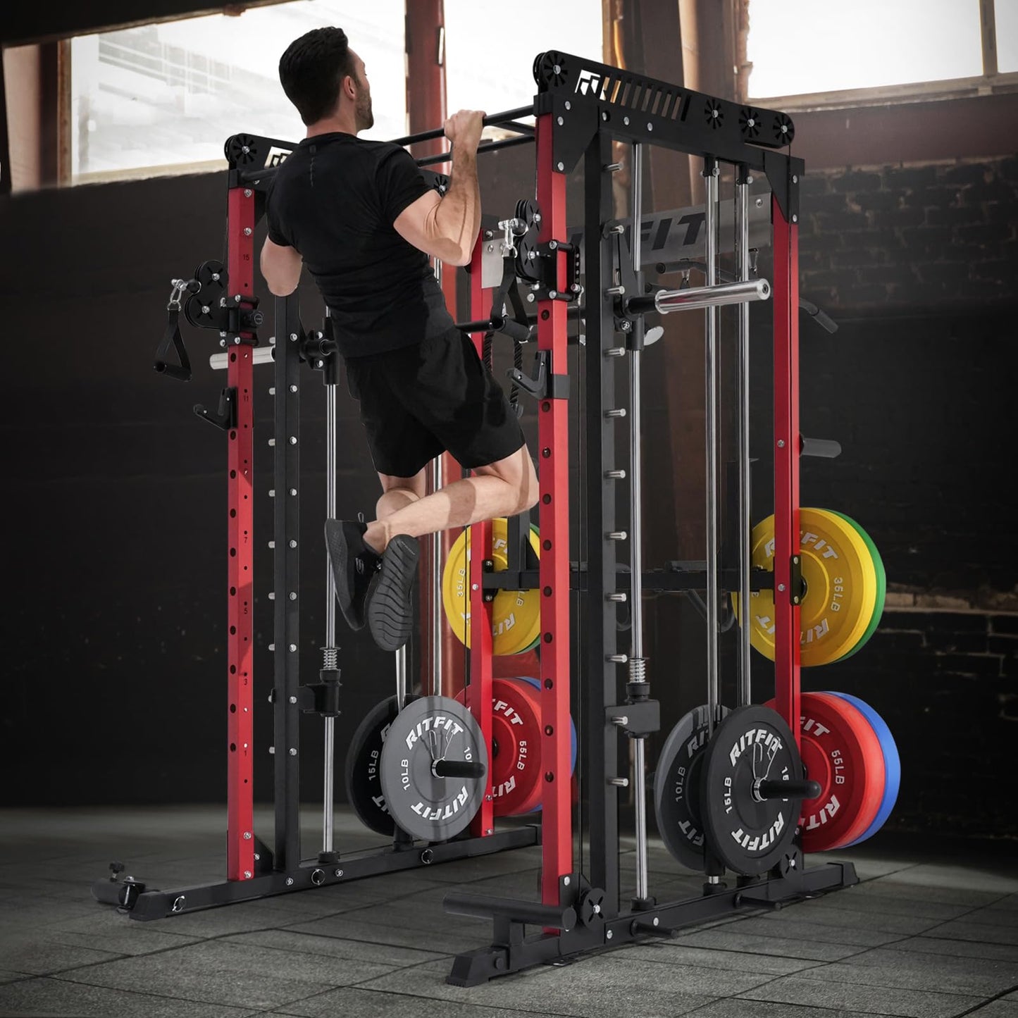 RitFit M1 & M1 Pro Smith Machine with Cable Crossover System, Multi-Function Squat Rack Power Cage for Home Gym, Power Rack and Packages