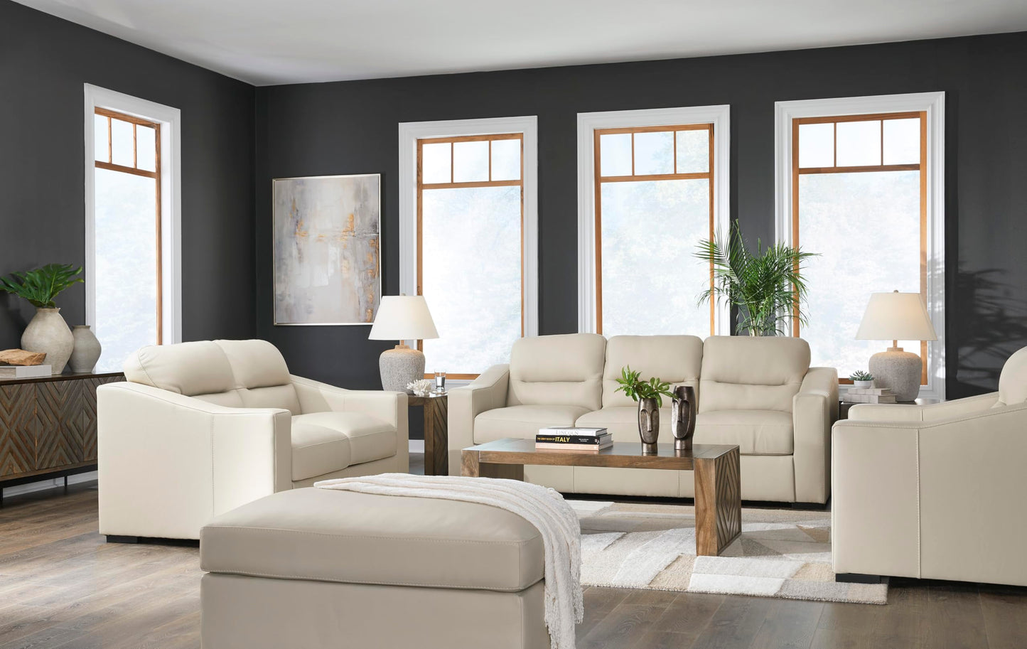 Signature Design by Ashley Treasure Trove Contemporary Leather Match Sofa, Beige