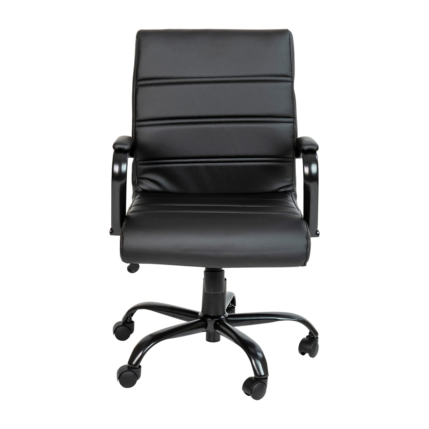 Flash Furniture Whitney Mid-Back Swivel LeatherSoft Desk Chair with Padded Seat and Armrests, Adjustable Height Padded Office Chair, Black