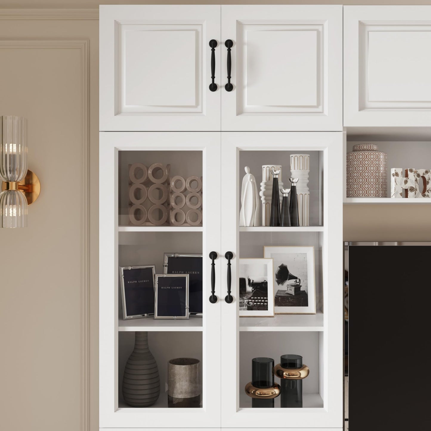 Mekminop 126" Entertainment Center Wall Unit with Glass Doors & Drawers, Large Wall Unit TV Stand for TVs up to 70", Media Console Table for Living Room, Can be Split into 4 Separate Cabinet, White