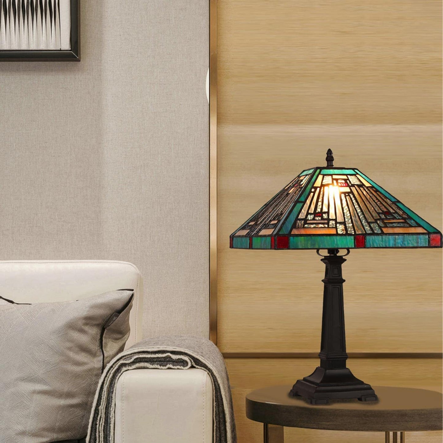 Chloe Lighting Innes Tiffany-Style Table Lamp, Blackish Bronze, 12in Wide, Multicolor Glass, Model CH3T359BM12-TL1