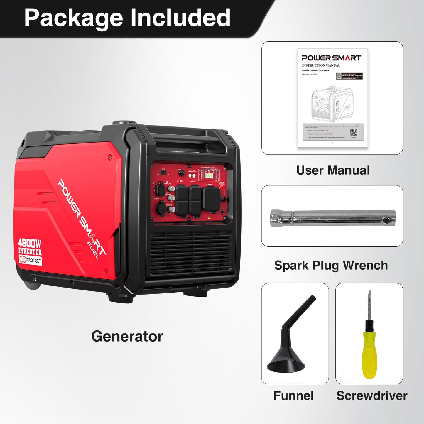 PowerSmart 4800-Watt Portable Inverter Generator with Wheels Handle Kit, CO Protect, Quiet, Camping, RV-Ready, Home use