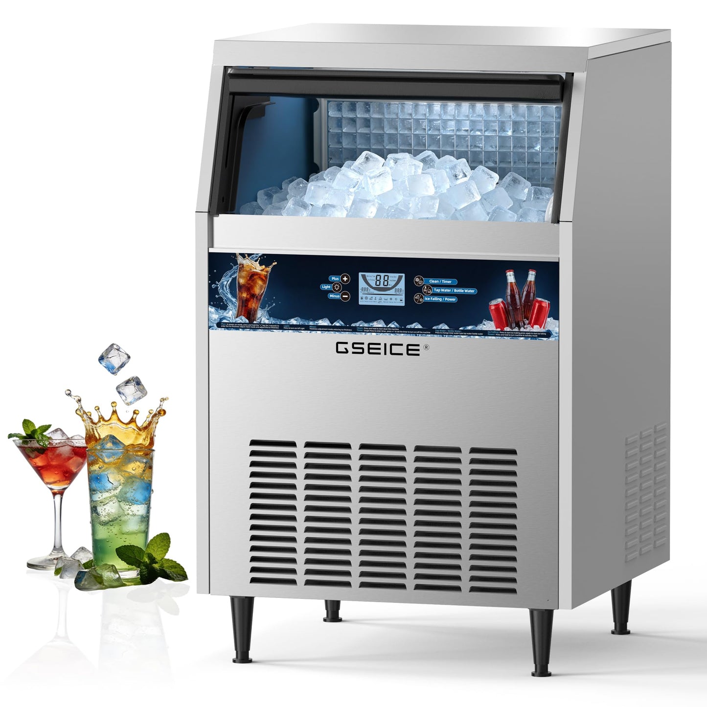 Commercial Ice Maker Machine, 300 lbs/24h with 70 lbs Storage, 126 Ice Cubes in 15 Mins, ETL FCC, Under Counter Ice Maker with LED Display, 24H Timer, Smart Reminder, for Cafe Bar Restaurant
