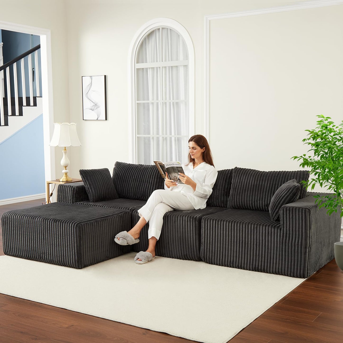 GarveeHome 108" Modular Sectional Sofa Couches for Living Room Cloud Memory Boneless Couch No Assembly Required