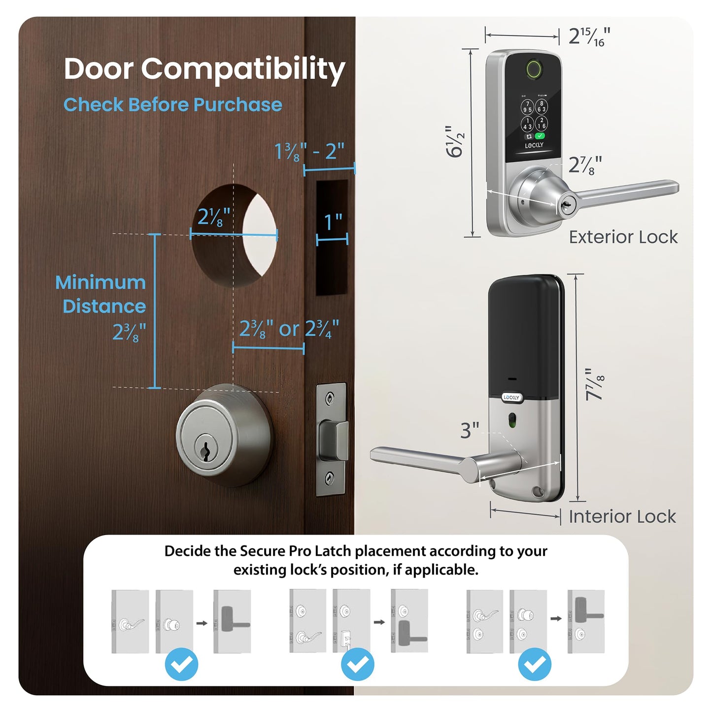 Lockly Secure Pro Smart Lock with Handle - Biometric Fingerprint & Patented Anti-Peep PIN Genie Keypad, Built-in Wi-Fi Keyless Entry Door Lock, App Remote Control, Works with Alexa & Google Assistant
