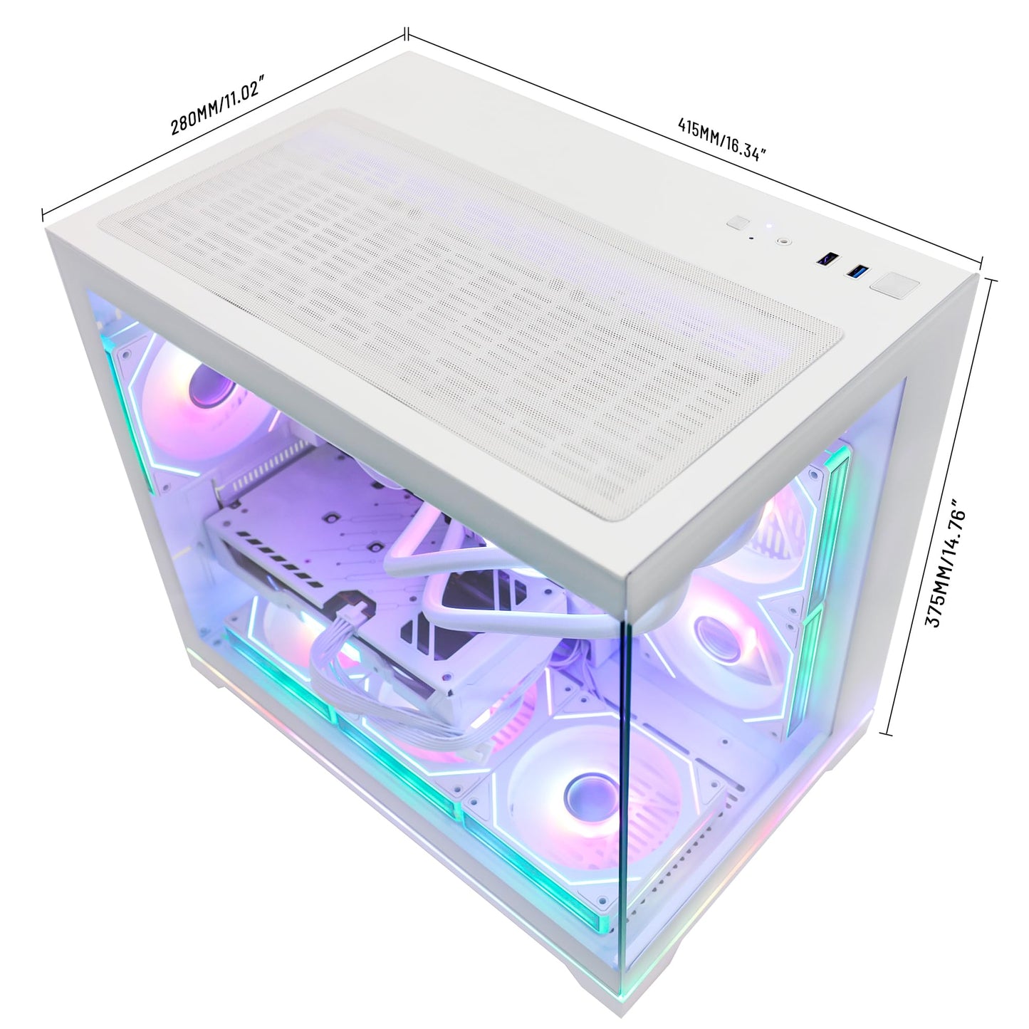 HOENGAGER Software ARGB Control Gaming PC Desktop - AMD Ryzen 7 9800X3D - Radeon RX 9070 XT (16GB) - 32GB DDR5 6000MHz - 1TB PCIe NVMe SSD - White Panoramic Glass Case, RGB Fans, Wi-Fi, Win 11