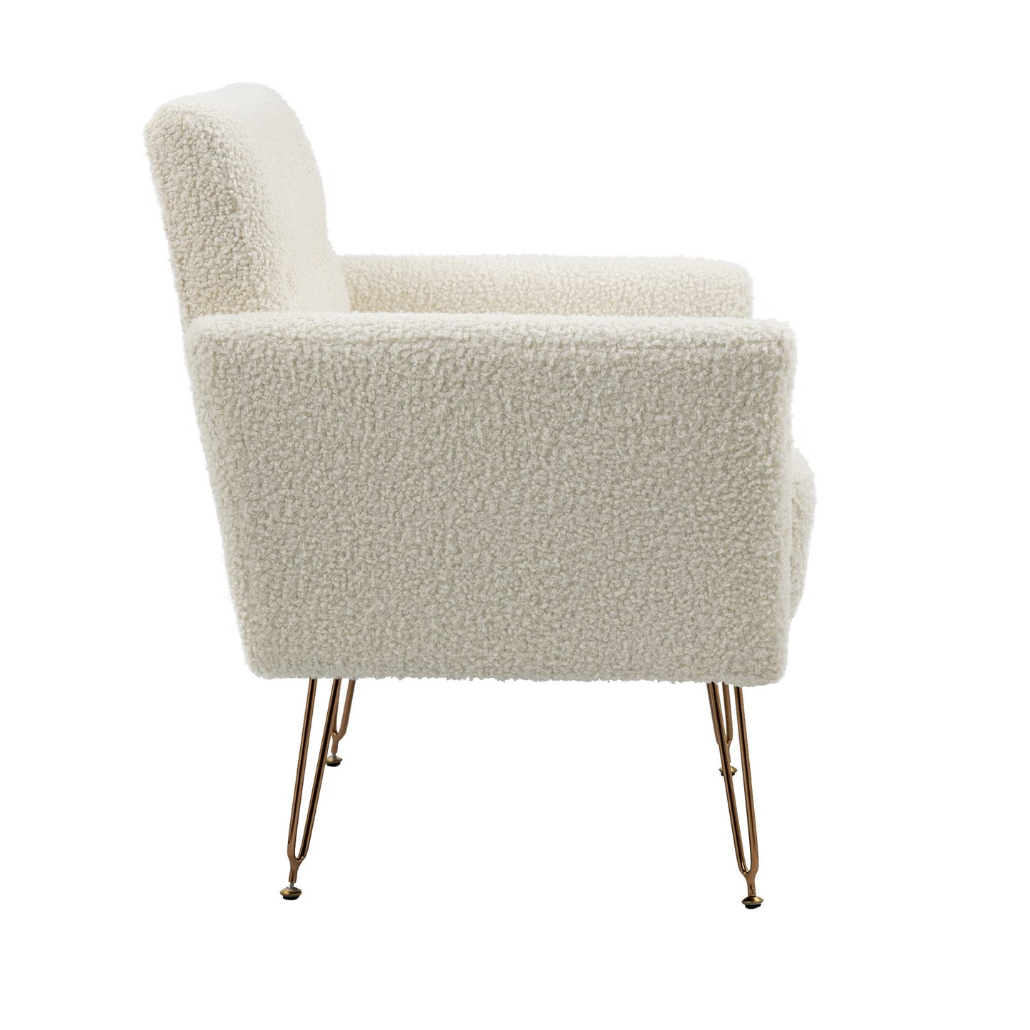 KEIKI Small Teddy Accent Chair, 31 Inch Modern Tufted Upholstered Armchair with Metal Leg, Comfortable Single Sofa Side Reading Chairs, Comfy Arm Chair for Bedroom Living Room, Easy Assembly, White