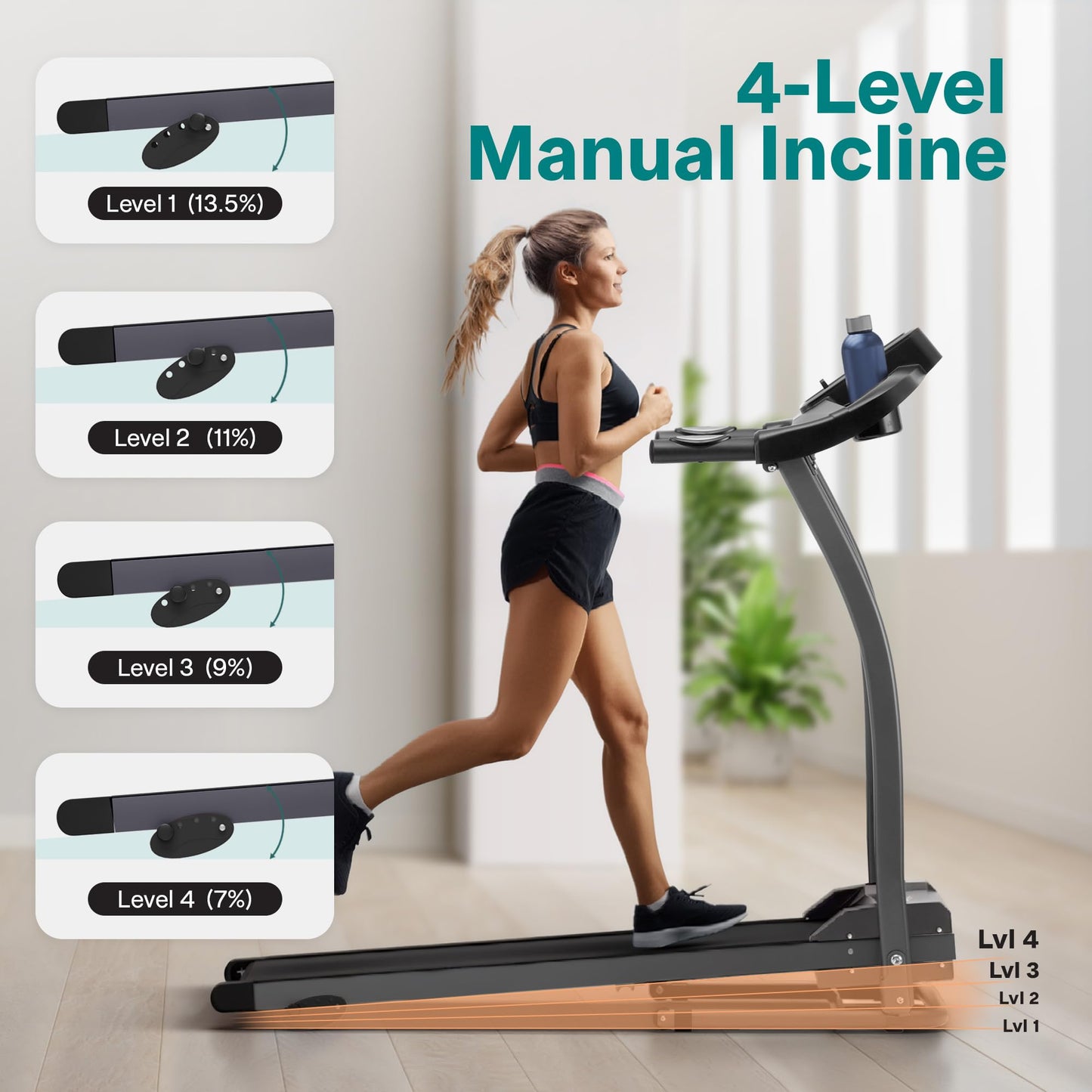 SereneLife Folding Exercise Running Treadmill Machine, Upgraded Electric Motorized Exercise Equipment with 12 Pre-Set Program, 4 Incline Level, Bluetooth Music and App Support for Home Gym or Office