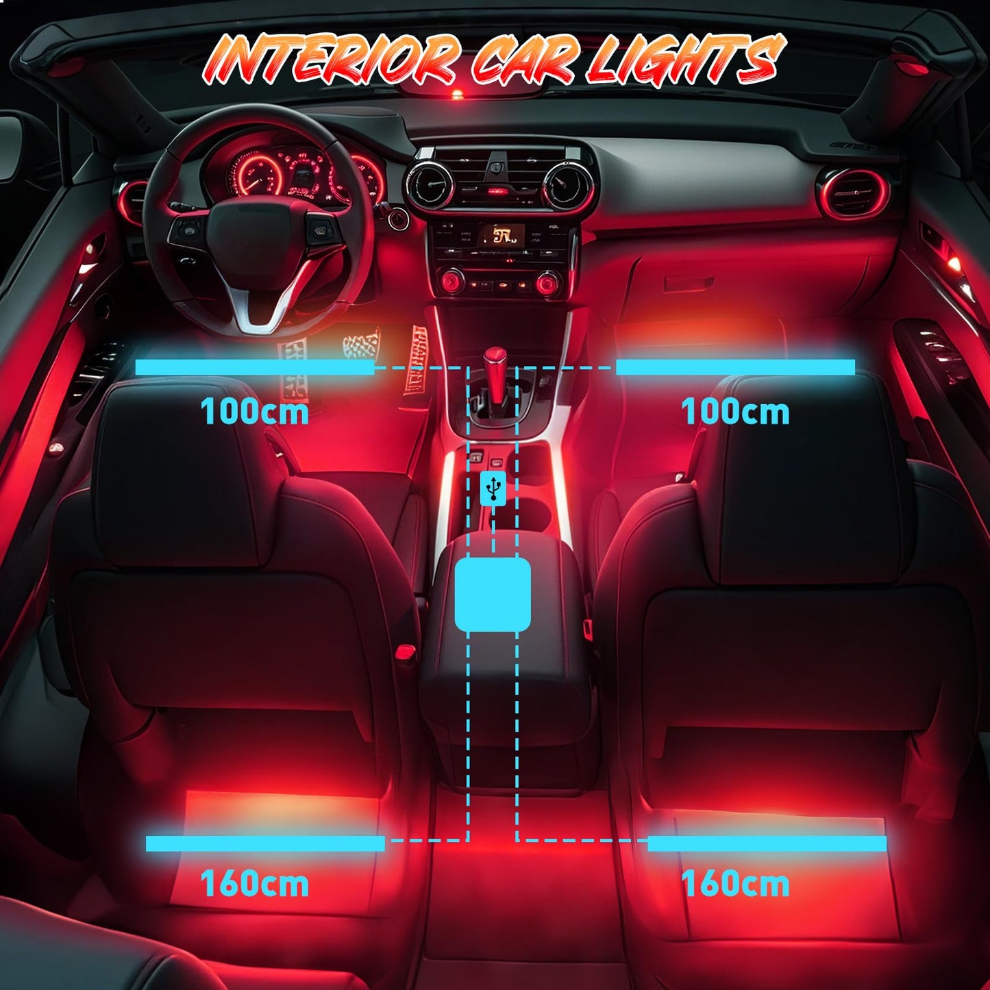 Zdovivot LED Interior Lights for Cars, APP Control, USB Port, Multicolor, Model QM2753-1
