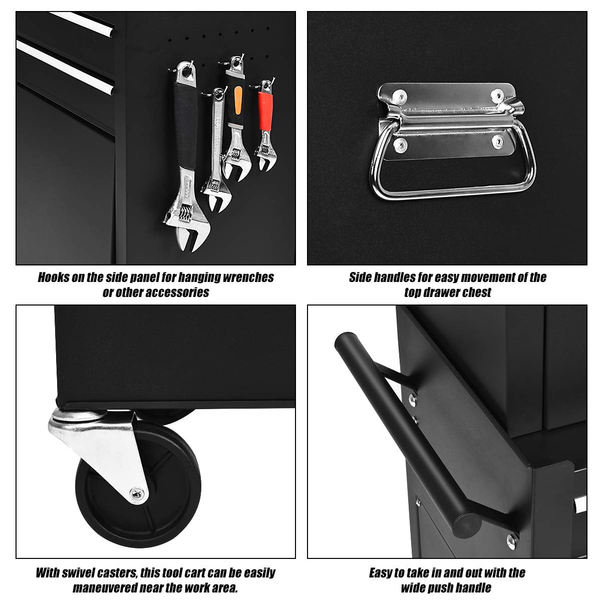 ERGOMASTER Rolling Tool Chest - Removable Top Box Large Bottom Cabinet with Casters and Lock System Tool-Box - Heighten 6-Drawer Black