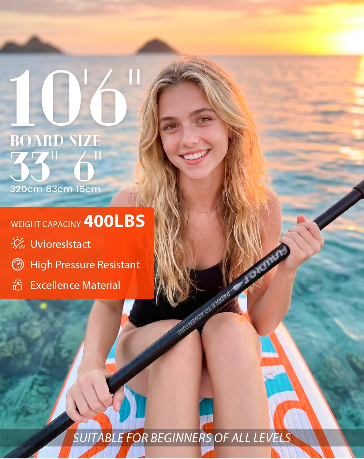 FunWater Inflatable 10'6×33"×6" Ultra-Light (17.6lbs) SUP for All Skill Levels Everything Included with Stand Up Paddle Board, Adj Floating Paddles, Pump, ISUP Travel Backpack, Leash,Waterproof Bag