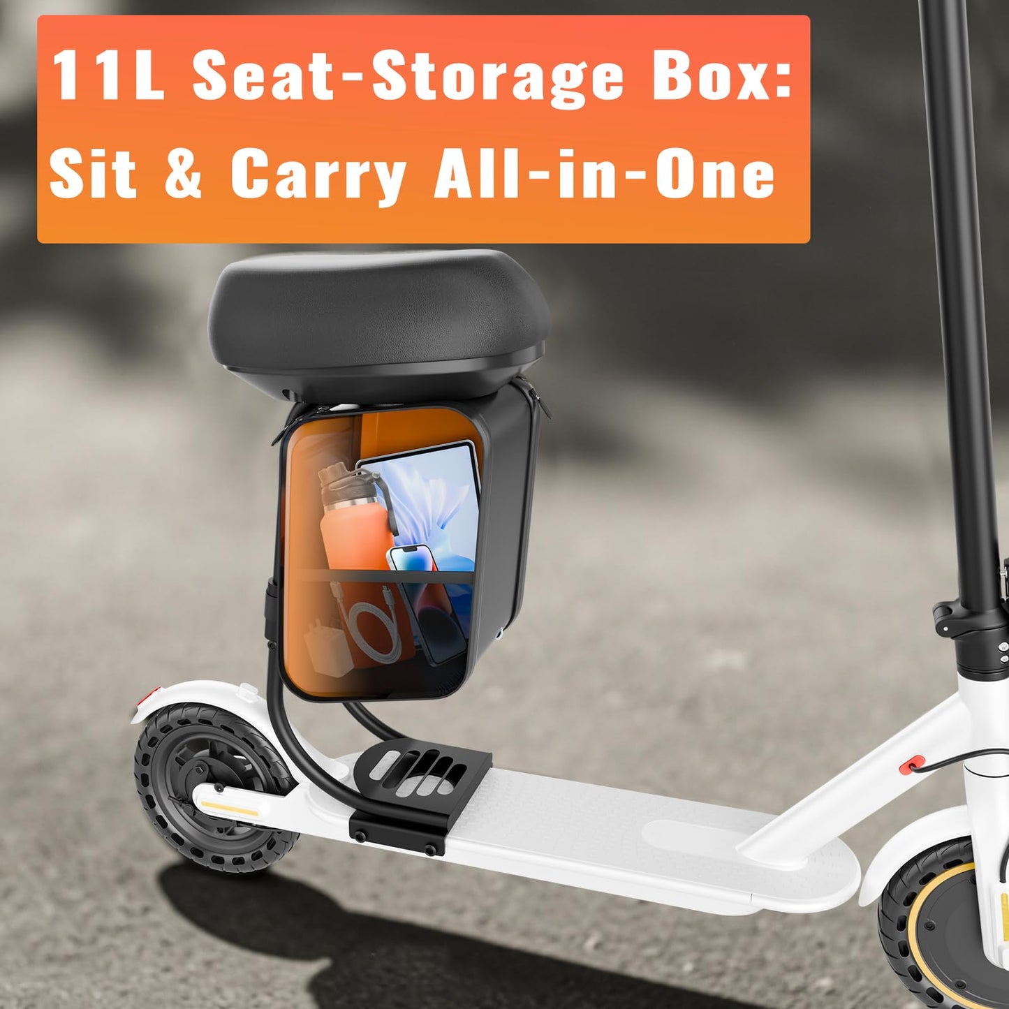 Qlaway Electric Scooter with Seat, 350W Motor, Top Speed 19Mph(31km/h), Max 22 Miles Ranges, 350W Motor, 8.5" Solid Tires, Aluminum Alloy Folding E Scooter with Dual Braking/APP Control
