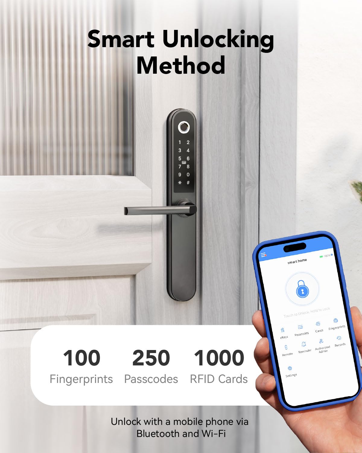 Smart Door Lock, Fingerprint Door Lock with Keypad & App Control, Keyless Entry Door Lock, Auto Lock, Anti-Peep Password, Easy Installation for Front Door Home