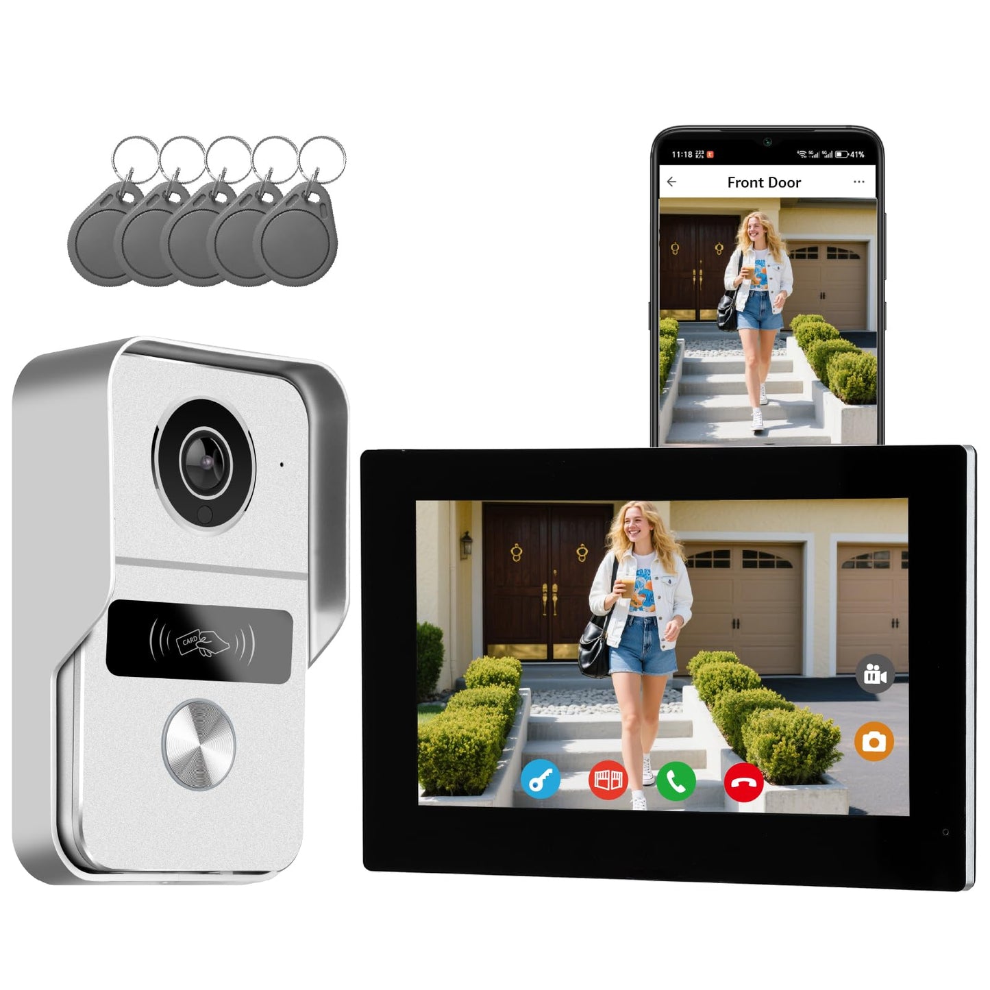 KeonBell 2 Wired Video Intercom System, 7 Inches Video Doorbell Camera with Monitor, Wired Video Door Phone HD Camera Kits Support tuya, Two Way Talk, Video Recording, Remote Unlock for Smart Home