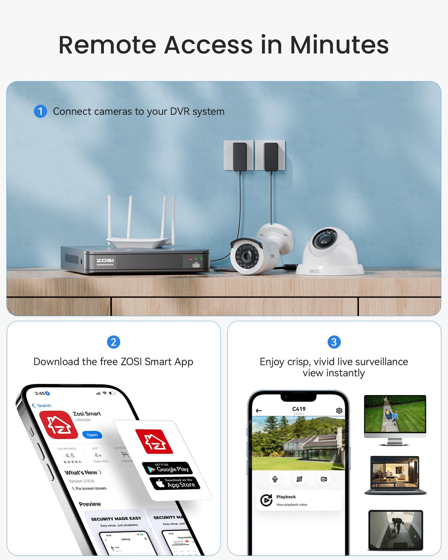 ZOSI 3K Lite Home Security Camera System with AI Human Vehicle Detection, H.265+ 8CH CCTV DVR and 8 x 1080p Wired Outdoor Indoor Bullet Dome Cameras, Remote Access, Alert Push (1TB Hard Drive)