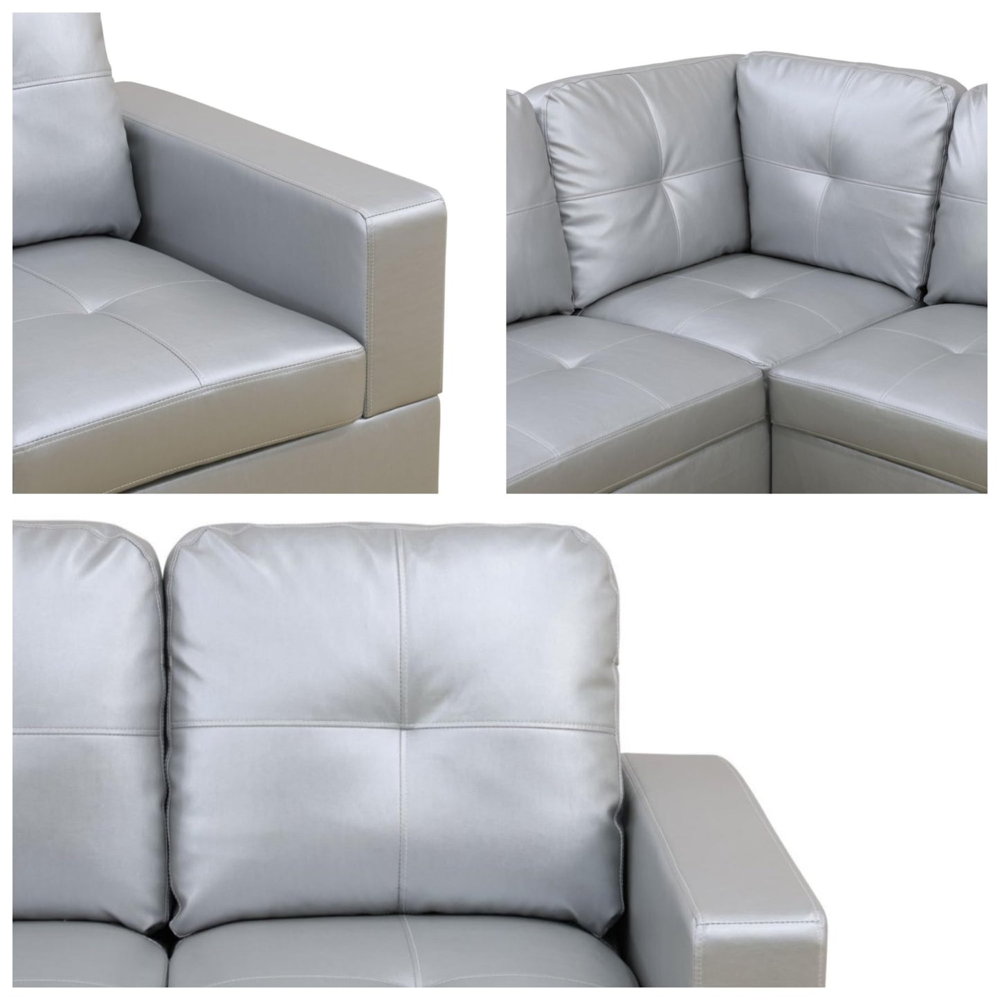 Trygoal 103.5" Sectional Couches for Living Room, Leather 4 Seat L Shaped Couch with Chaise, 3-Piece Modular Sofa with Storage Ottoman, Home Furniture Sets for Apartment Office, Silver