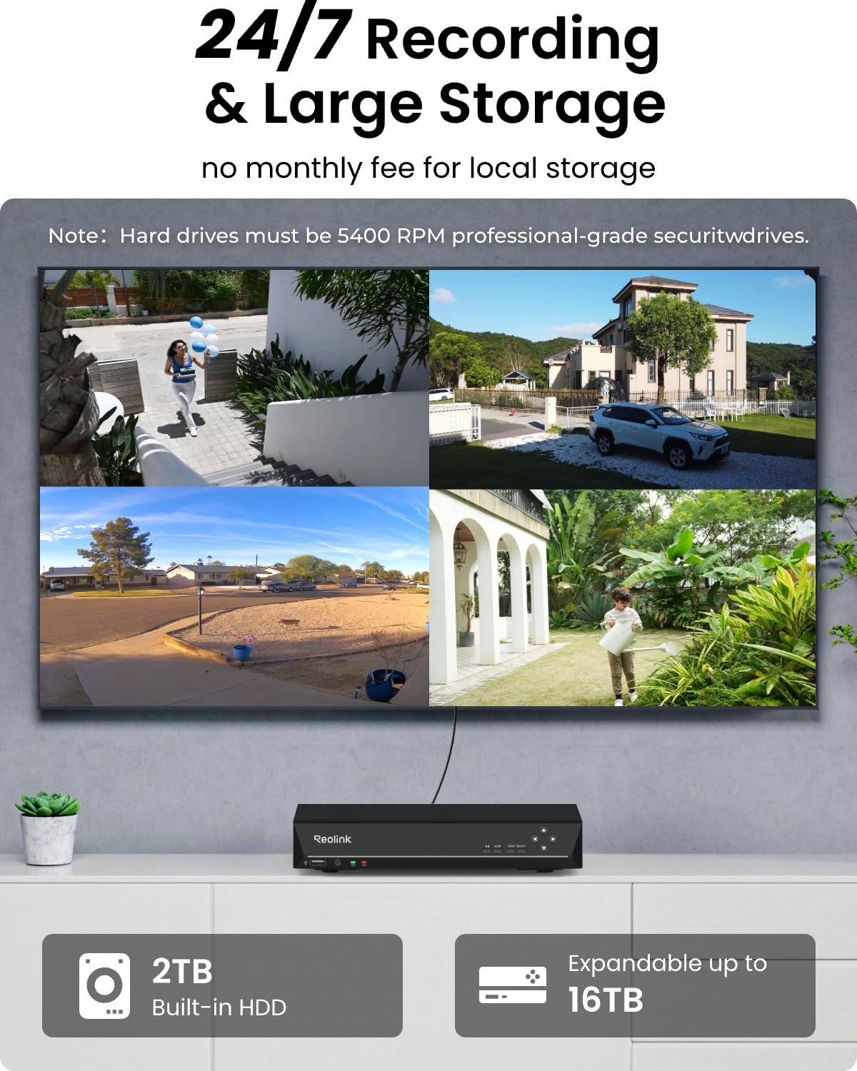 REOLINK 4K Security Camera System - H.265 4pcs PoE Security Cameras Wired with Person Vehicle Detection, 8MP/4K 8CH NVR with 2TB HDD for 24-7 Recording, RLK8-800B4