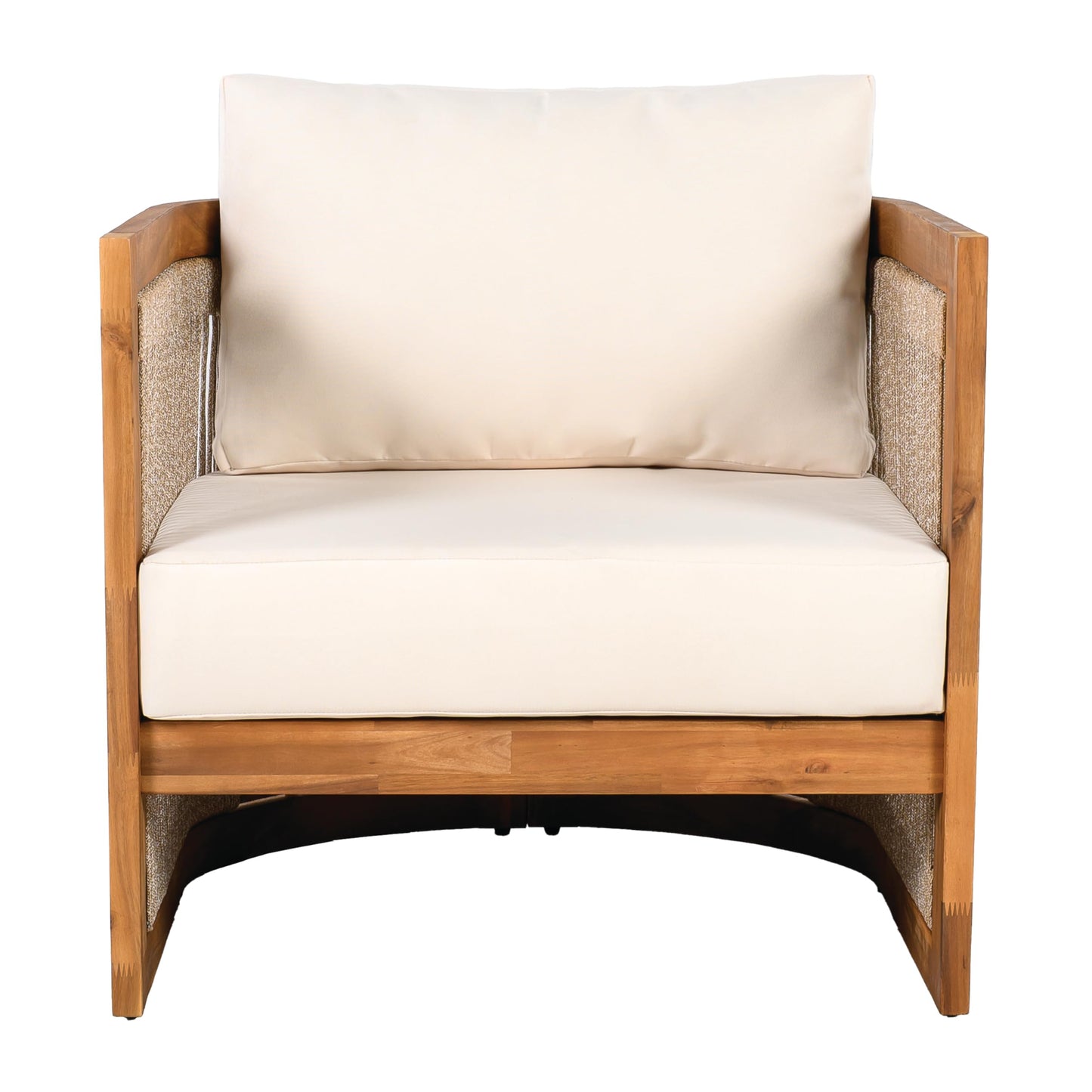 Christopher Knight Home Nesbit 4 Pieces Conversation Set, Acacia Wood Chat Set, Woven Rope Loveseat and Accent Chairs, Slat Panel Coffee Table, Patio Furniture Set for Backyard Balcony Garden, Beige