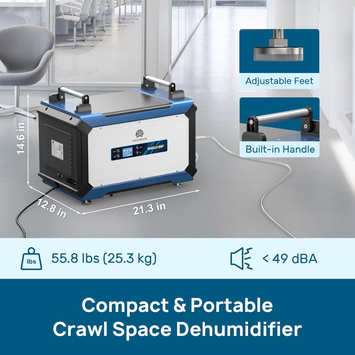 ARGENDON 180 Pints Commercial Dehumidifier with Pump for Crawl Space, Industry Water Damage Unit for up to 2,300 sq ft Large Space, Job Sites, Basement, Auto Defrost, 5 Years Limited Warranty