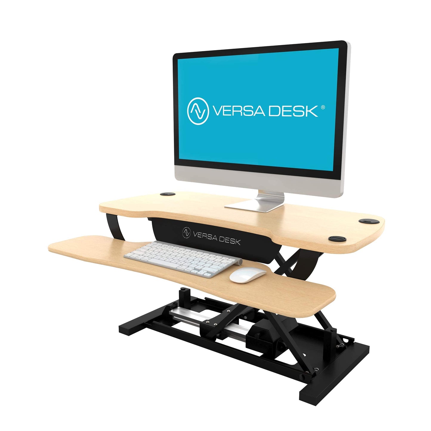 VERSADESK PowerPro 36” x 24” Standing Desk Converter | 36 Inch Electric Height Adjustable Sit to Stand Desk Riser w/Keyboard Tray & USB Hub - Ergonomic Workstation for Home & Office, Maple