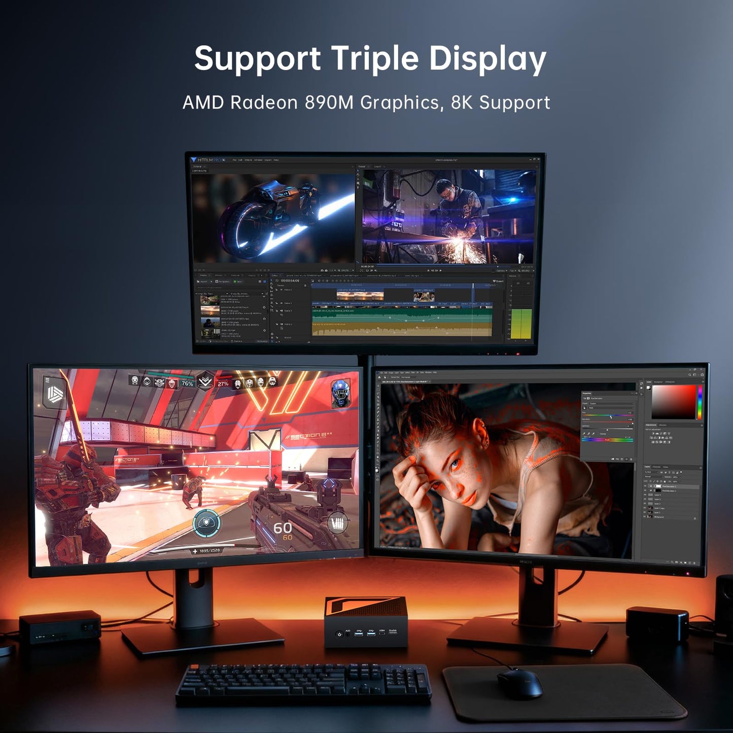 msecore AI Mini PC, Ryzen AI 9 HX 370 (80 Tops), 64G DDR5 RAM, 2T PCIE4.0 SSD Desktop Computer, Radeon 890M, 8K, Triple Display, 2 * 2.5G LAN, Wi-Fi 6e, Windows 11 Pro