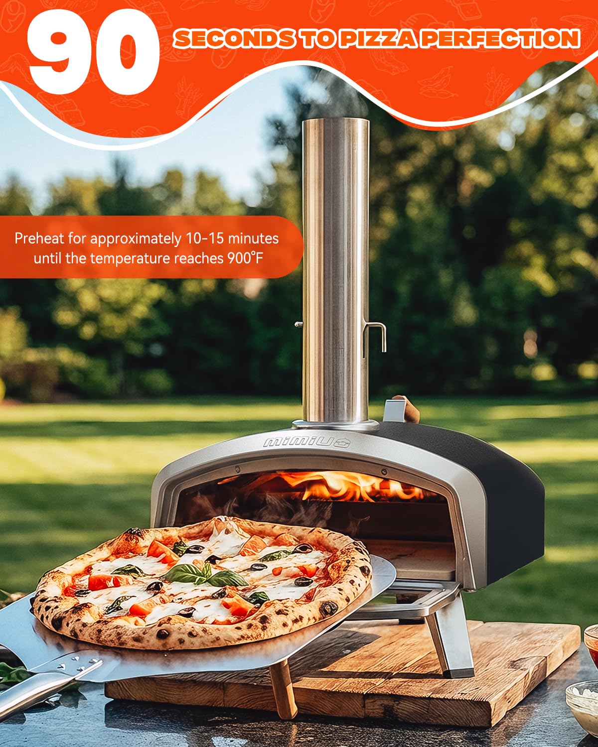 Mimiuo Smart 16 Inch Pizza Oven with Digital Temperature Display – Outdoor Charcoal Wood Pizza Oven with 3 Cooking Modes (Classic/Neapolitan/Custom), Celsius/Fahrenheit Switch, Color-Coded Guide