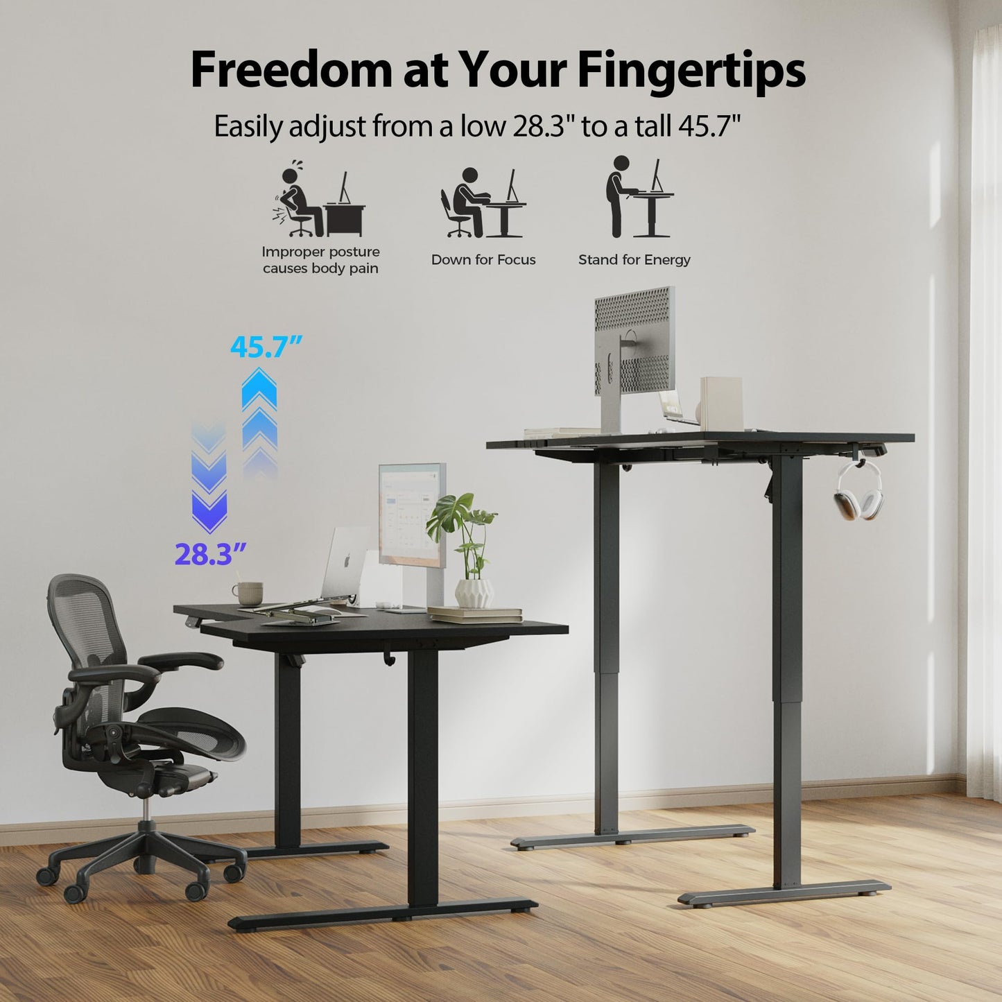 Agilestic Electric Standing Desk, Height Adjustable Desk, 59 x 35 Inch Sit Stand up for Work Office Home, L Shaped Ergonomic Rising Computer Table with Memory Preset, Black