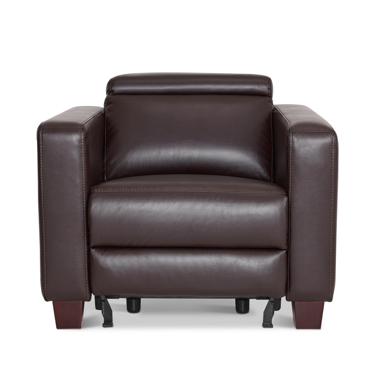 MCombo Zero Wall Recliner Chair, Wall Hugger Power Recliner Chair with Adjustable Headrest, High Wood Leg, USB & Type C Dual Charge Ports, for Living Room, Small Spaces, HL128 (Faux Leather, Brown)