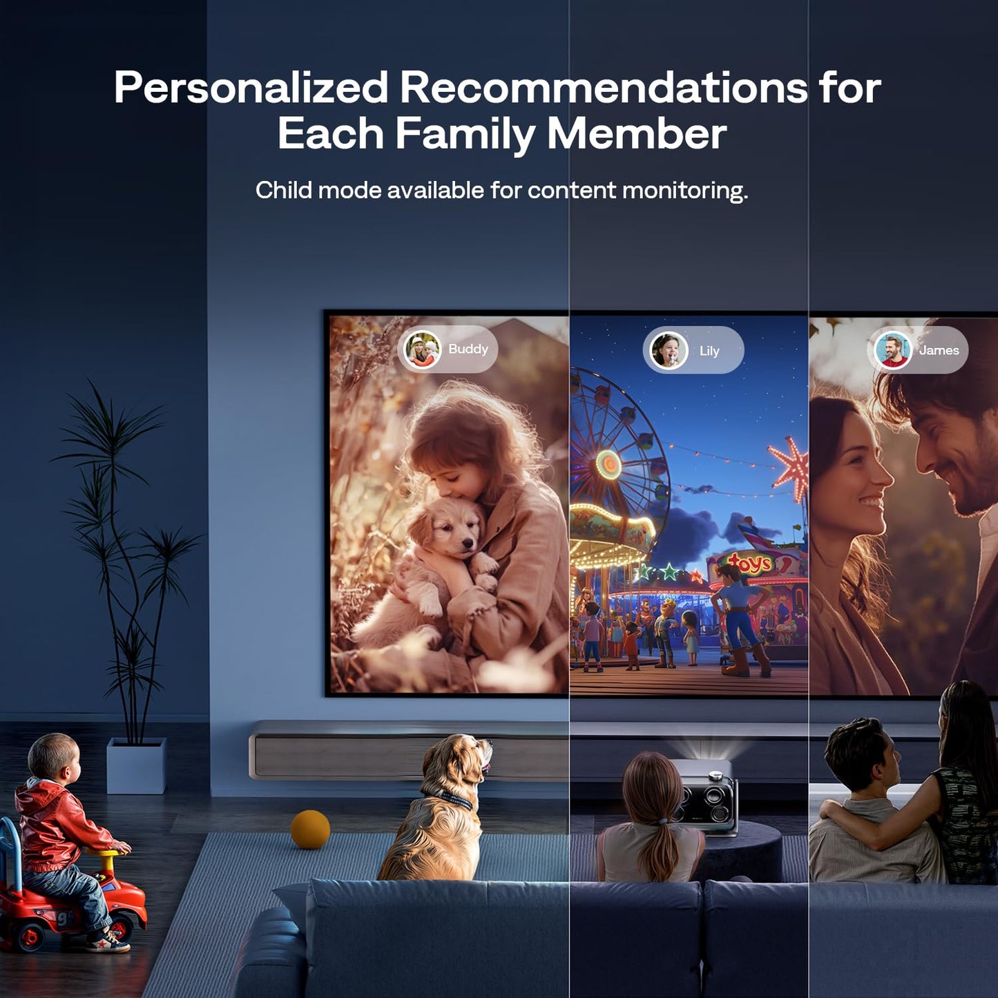 Aurzen BOOM mini Google TV Smart Projector with WiFi and Bluetooth, Voice Control, Family Mode, 20W Dolby Audio, Real-Time Focus,4K Supported Movie Projector for Bedroom/Home/Outdoor Live Sports,Black