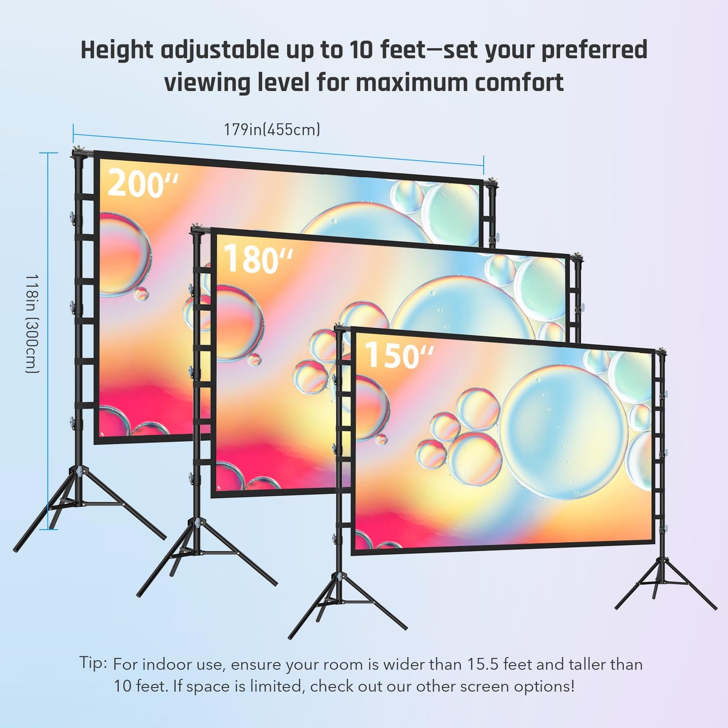 200 Inch Outdoor Projector Screen with Stand: LEORFI Large Projection Screen with Adjustable Tripod, Front & Rear Projection Wrinkle-Free Movie Screen with Transport Bag for Backyard Movie Night