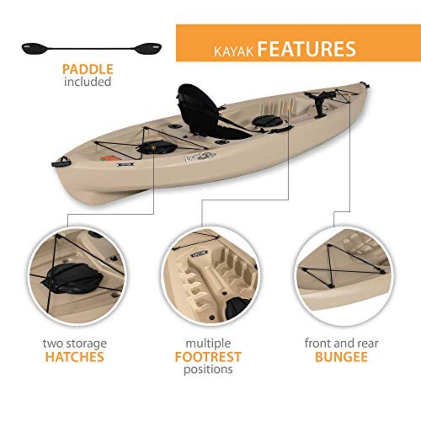 Lifetime Muskie Angler Sit-On-Top Kayak with Paddle, Tan, 120"