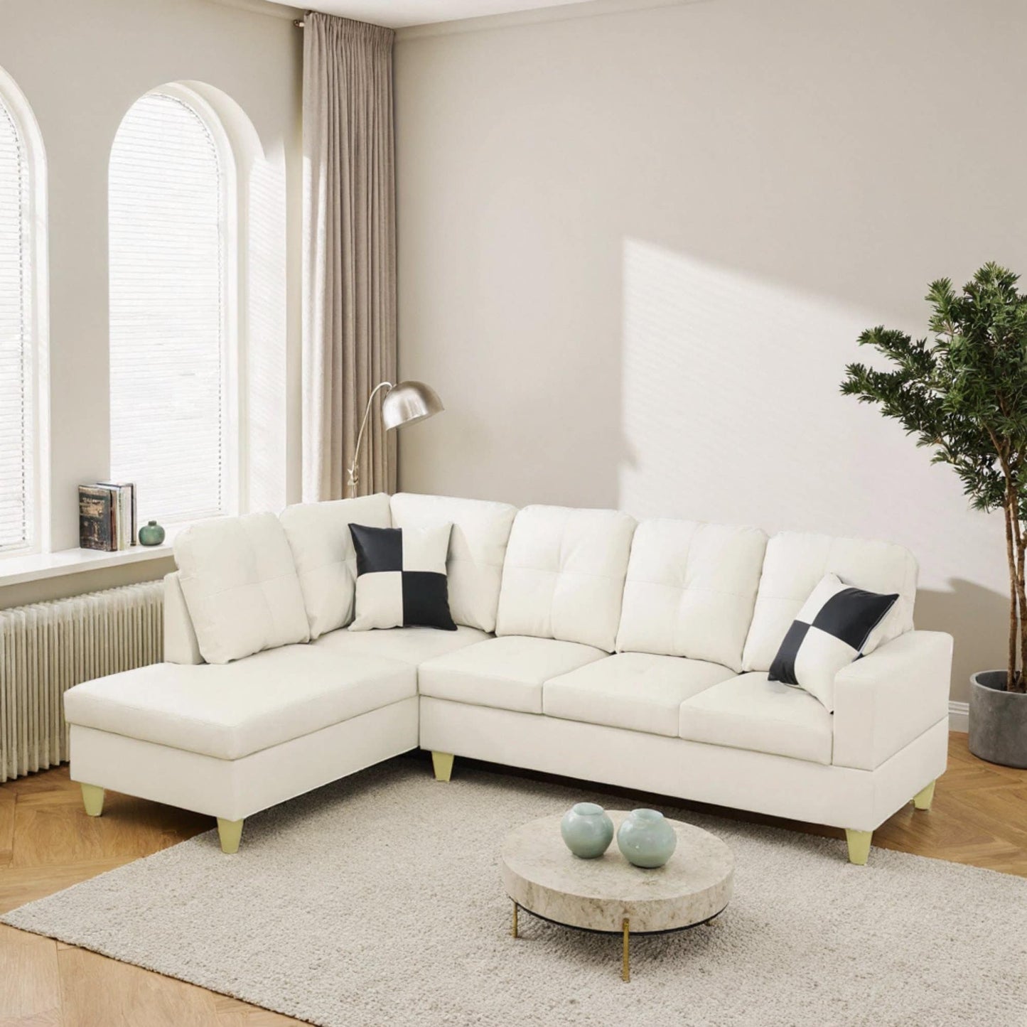 NicBex Leather 103.5" Sectional Couches for Living Room, 2-Piece L-Shaped Sectional Couch with Movable Lounge Chaise, Multi-Scene Use for Apartment & Office, White