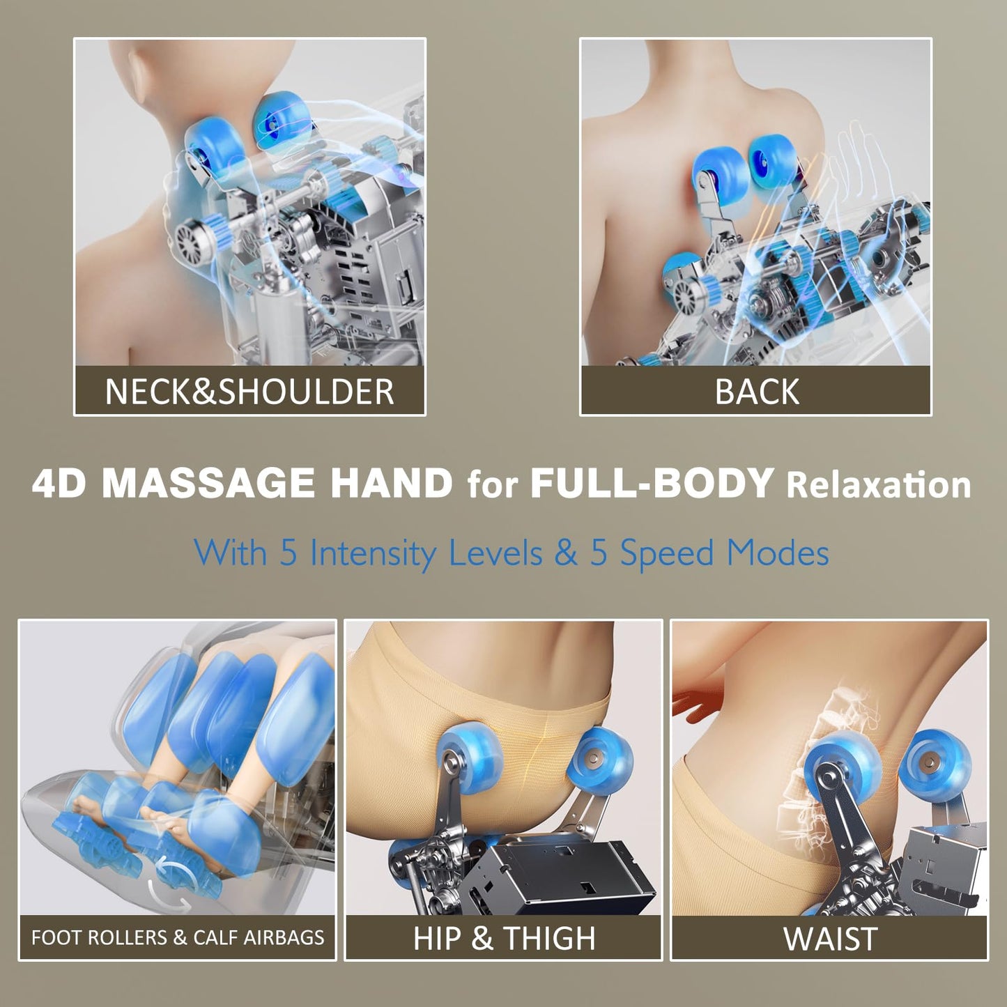 4D Massage Chair Full Body Zero Gravity Heated Recliner with Body Scan, 55" SL-Track & Stretch, 40 Airbags - Shiatsu, Knead, Foot Rollers, Voice & APP Control, 15 Auto Modes & 9 Techniques (Beige)