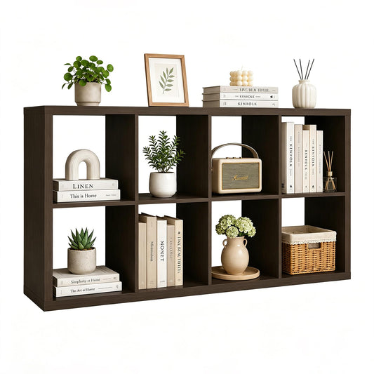 CTESNE【Wooden Thick Frame 8 Cube Storage Organizer Shelf with Anti-Tipping Kits + Reversible Open Back Bookcase, Horizontal and Vertical Dual-use Standing Bookshelf（Chocolate,13inch）