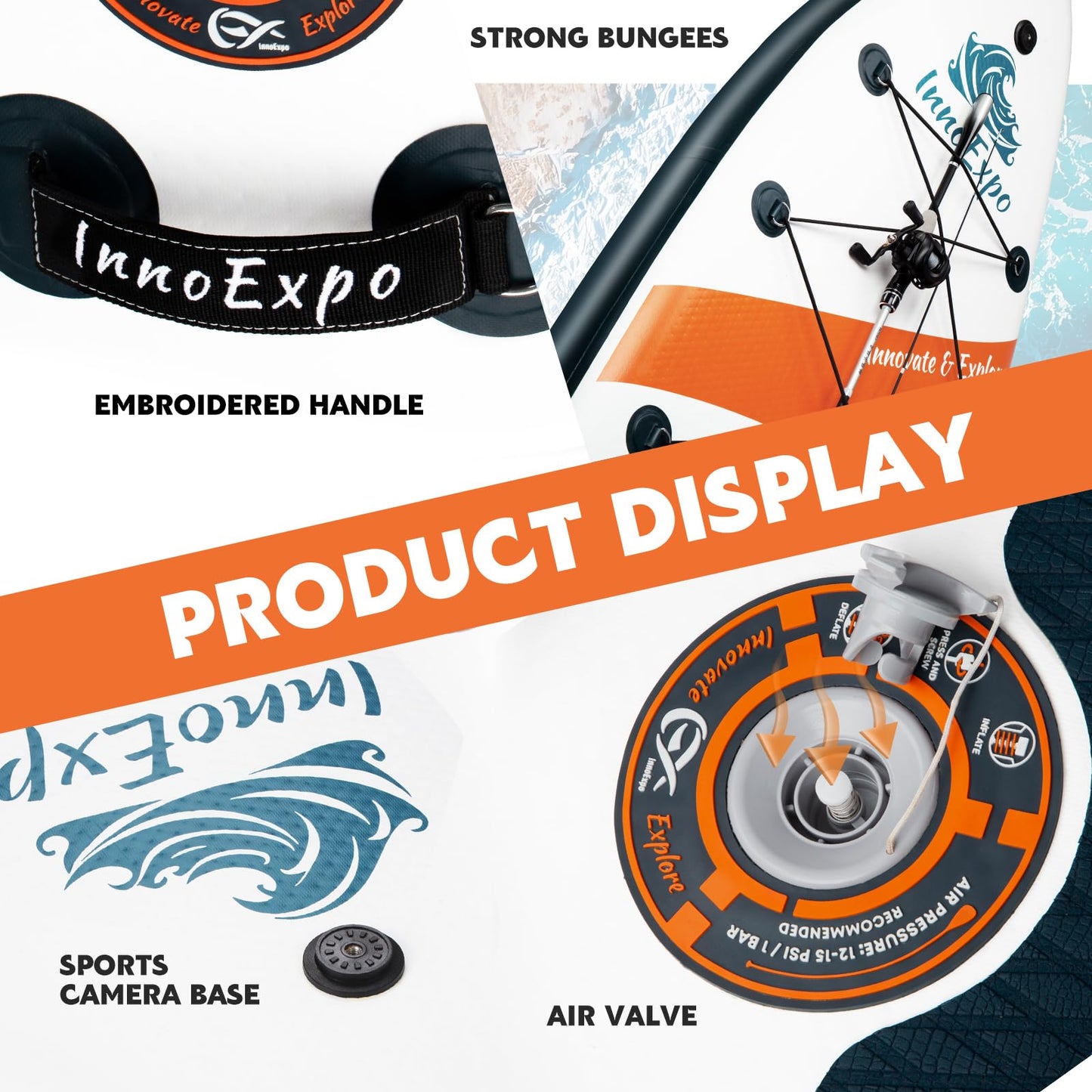 InnoExpo Inflatable Stand Up Paddle Boards with Premium Accessories, Wide Stable SUP Paddle Board Design, Non-Slip Comfort Deck for Youth & Adults (Dark Teal/Kayak Seat, 11'x33''x6'')