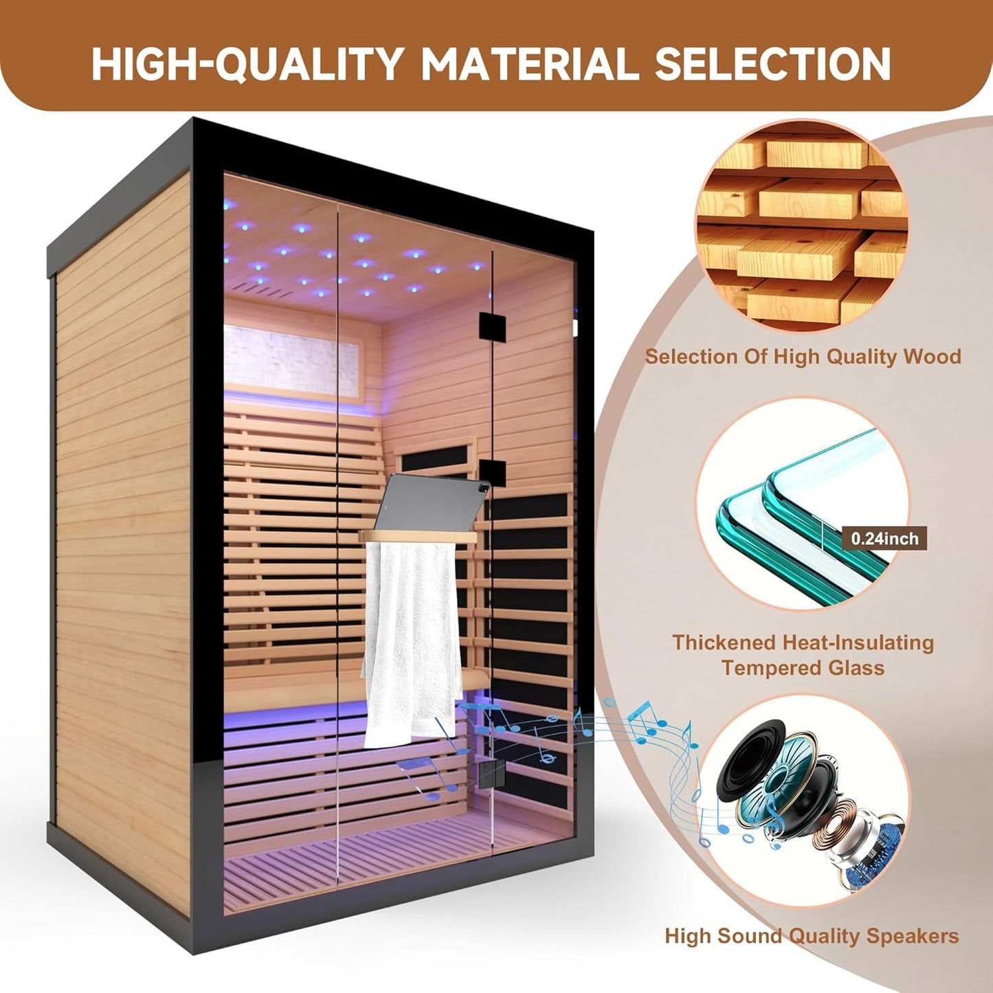 Infrared Sauna for 2 Person, Far Infrared Home Dry Sauna, Low EMF Canadian Hemlock Wood Sauna for Men Women Elder Indoor Use, Starry Starlight Ceiling, Fast Heating Easy Assembly 53.2×47.2×74.8"