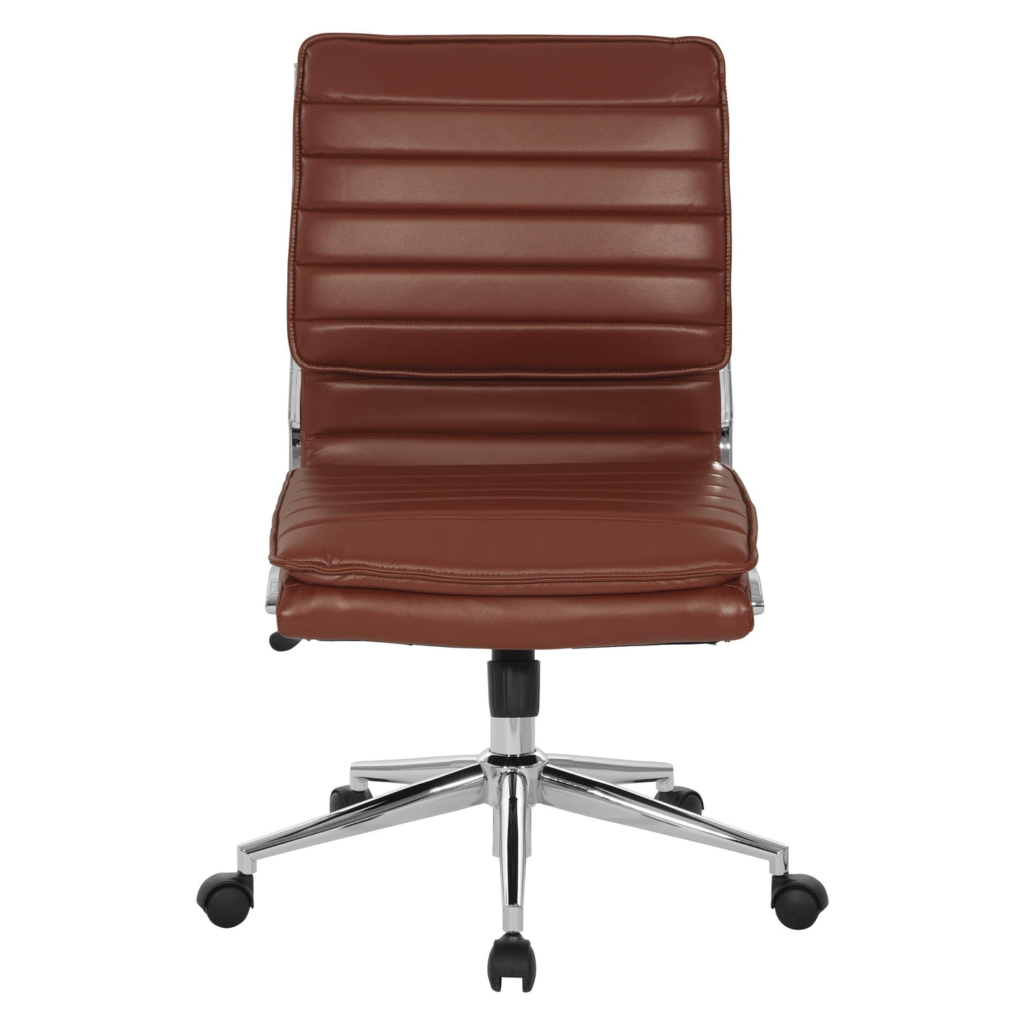 Office Star SPX Professional Ergonomic Ribbed Faux Leather Office Chair with Chrome Base, Mid Back Manager's Chair Without Arms, Saddle Brown