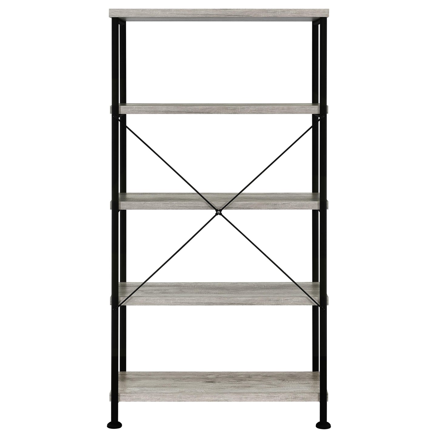 Coaster Home Furnishings Analiese Rustic Industrial 4-Tier Bookcase Etagere Bookshelf Office Storage Book Shelf Engineered Eco-Friendly Wood Look Laminate Sturdy Black Steel Base Grey Driftwood 801546