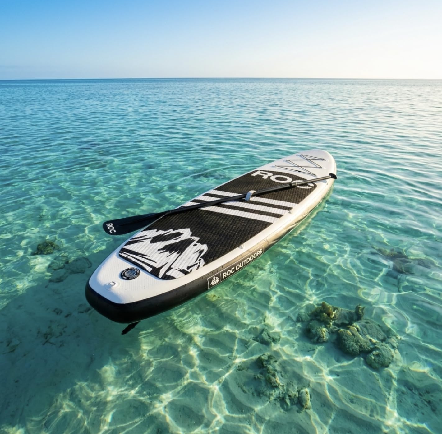Roc Inflatable Stand Up Paddle Board with Premium SUP Paddle Board Accessories, Wide Stable Design, Non-Slip Comfort Deck for Youth & Adults (Black)