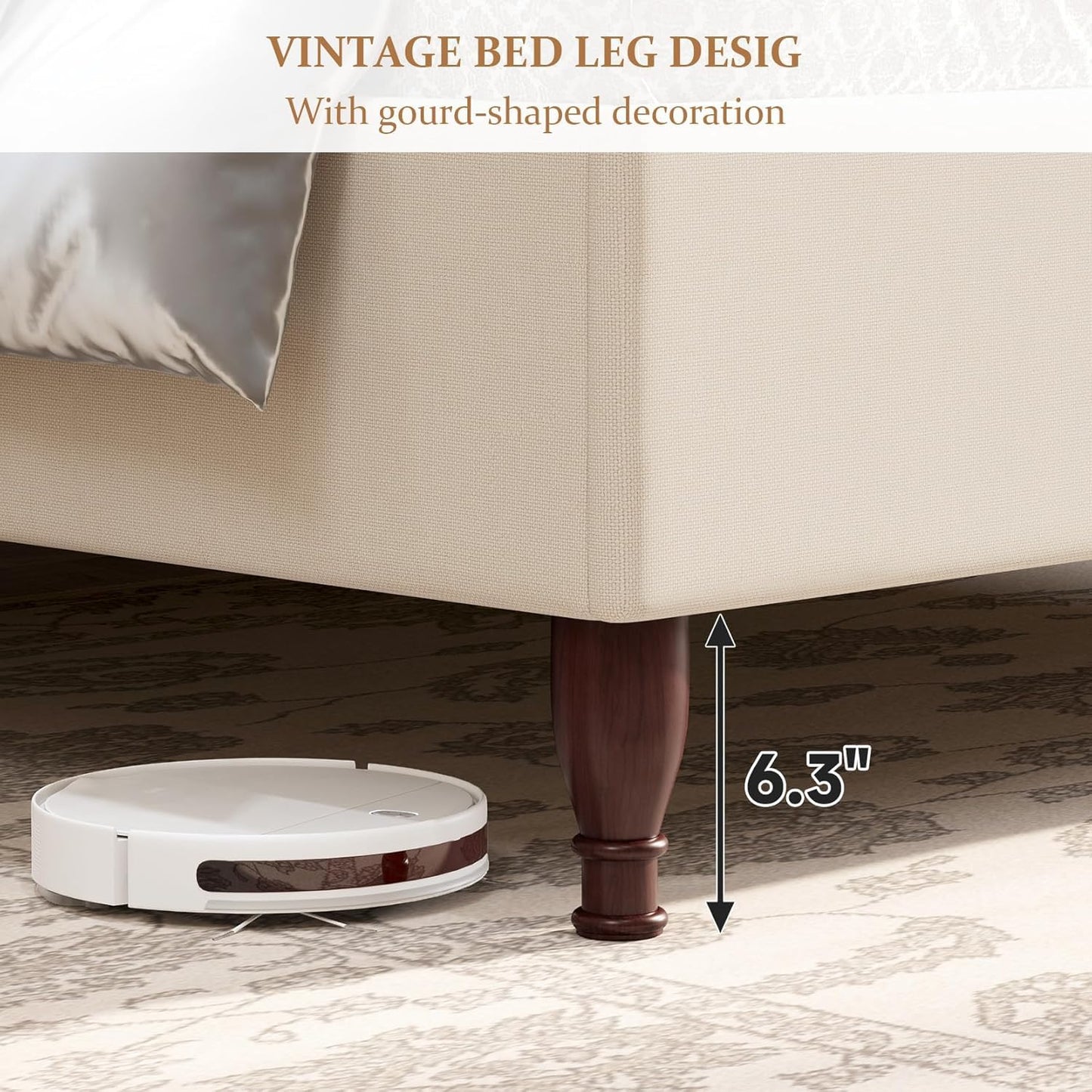 koorlian King Size Bed Frame Upholstered Platform Bed with 51" Tall Headboard Wingback, Soft Fabric, Retro Simple Style Platform Bed No Box Spring Needed, Easy Assembly, Beige